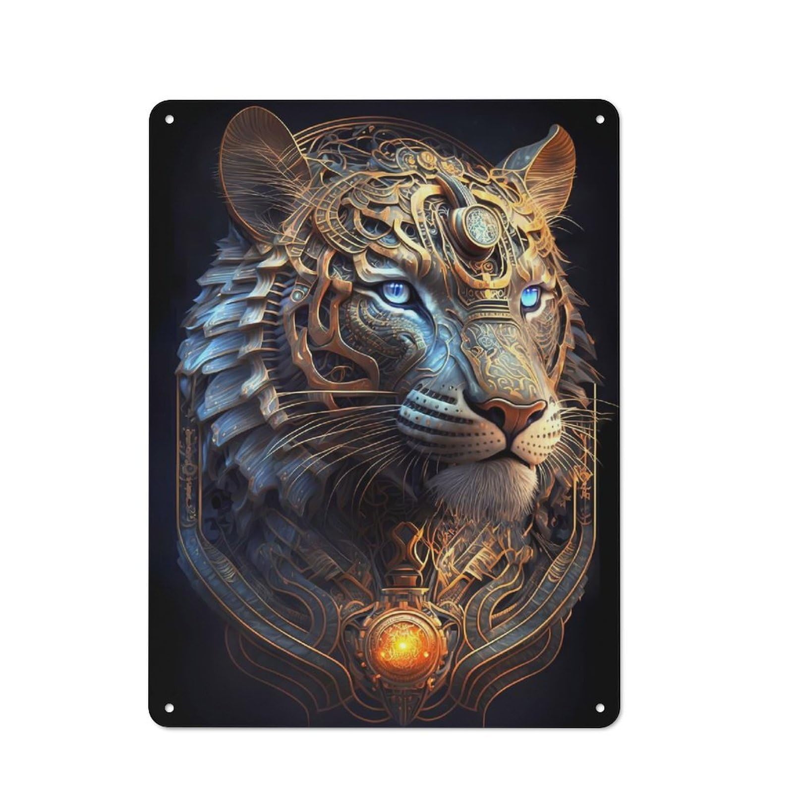 Junmoney Style-17 Garage Style Mystical Cosmic Tiger Retro Metal Sign 40X30cm, Workshop Wall Decor For Tool Room, Garage, Studio Or Home Bar