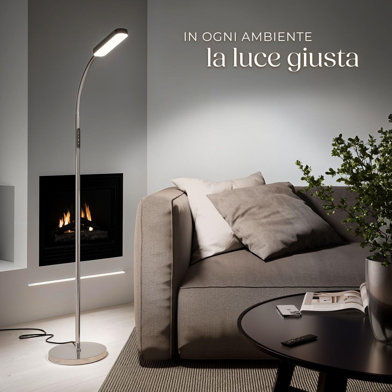 tectake® Lampada da Terra LED 12W, Piantana LED con Luce da Lettura Integrata, Arco Flessibile, Dimmerabile, Temperatura Colore Regolabile, Pannello Touch, Telecomando Magnetico - Argento
