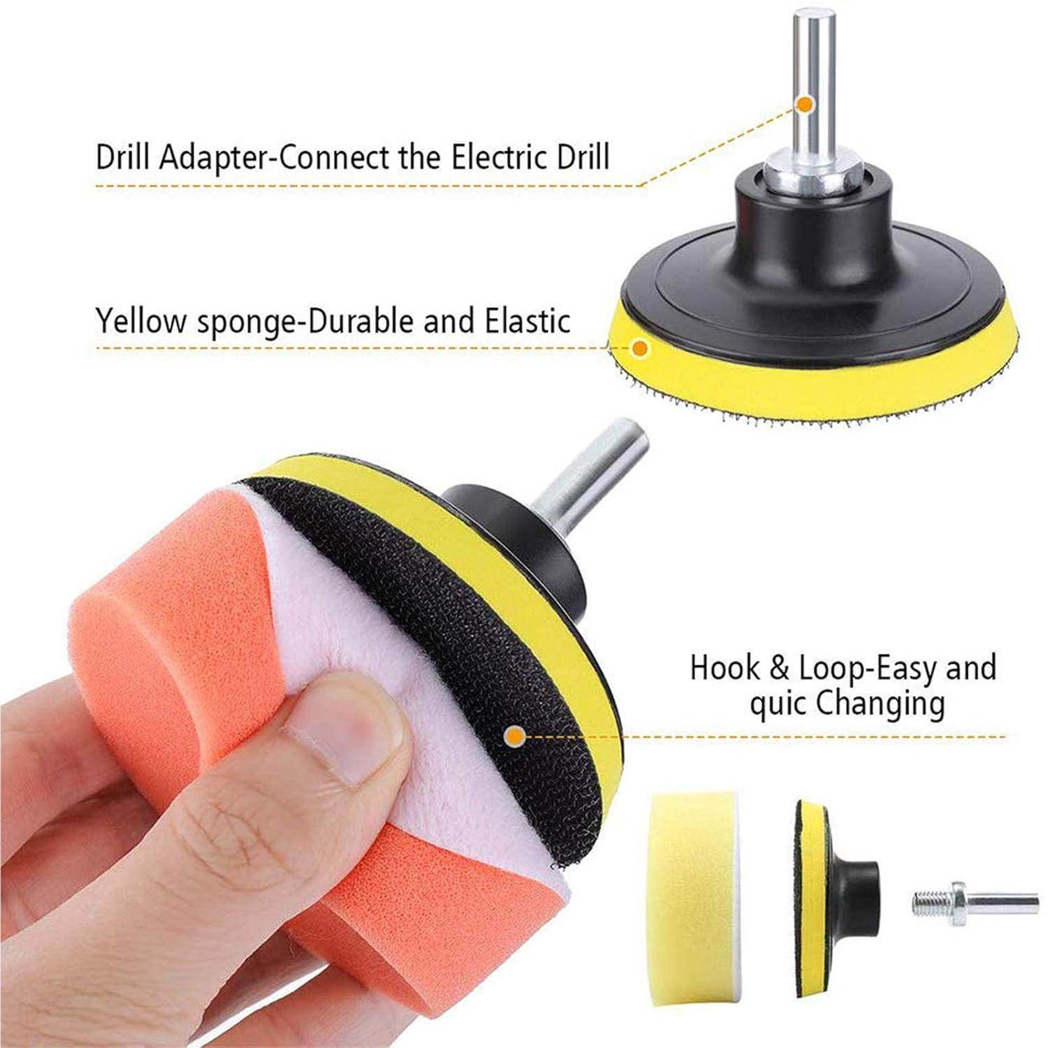 Car Buffers and Polishers Kit for Drill, 14Pcs Drill Polishing Wheel Foam Ball Buffing Pads Sponge Ball for Automotive Car Wheels Care, Metal, Plastic, Ceramic and Glass