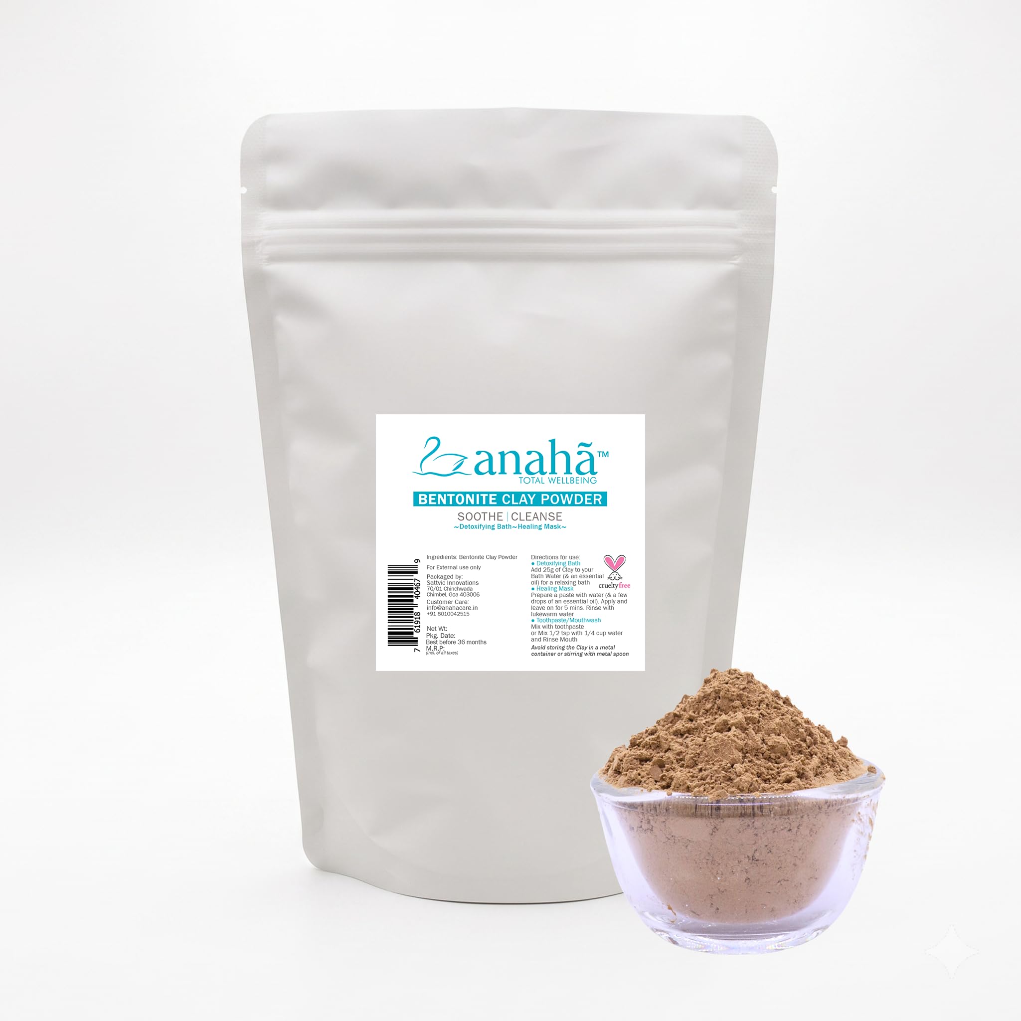Anaha Bentonite Clay Powder (400 g) | Highest grade- 250 mesh | Indian Origin, Premium Variety Multani Mitti | Detoxifying and Healing agent | Use in Deodorants, Creams and Face Masks