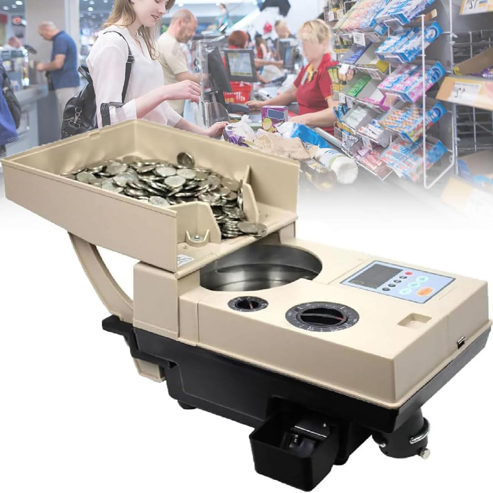 XNXYSMKJ Coin Counter Sorter Machine,Heavy Duty Bank Grade Coin Sorter w/Large Hopper,1200 Coins per Minute Counting Speed,2000 Coins Hopper
