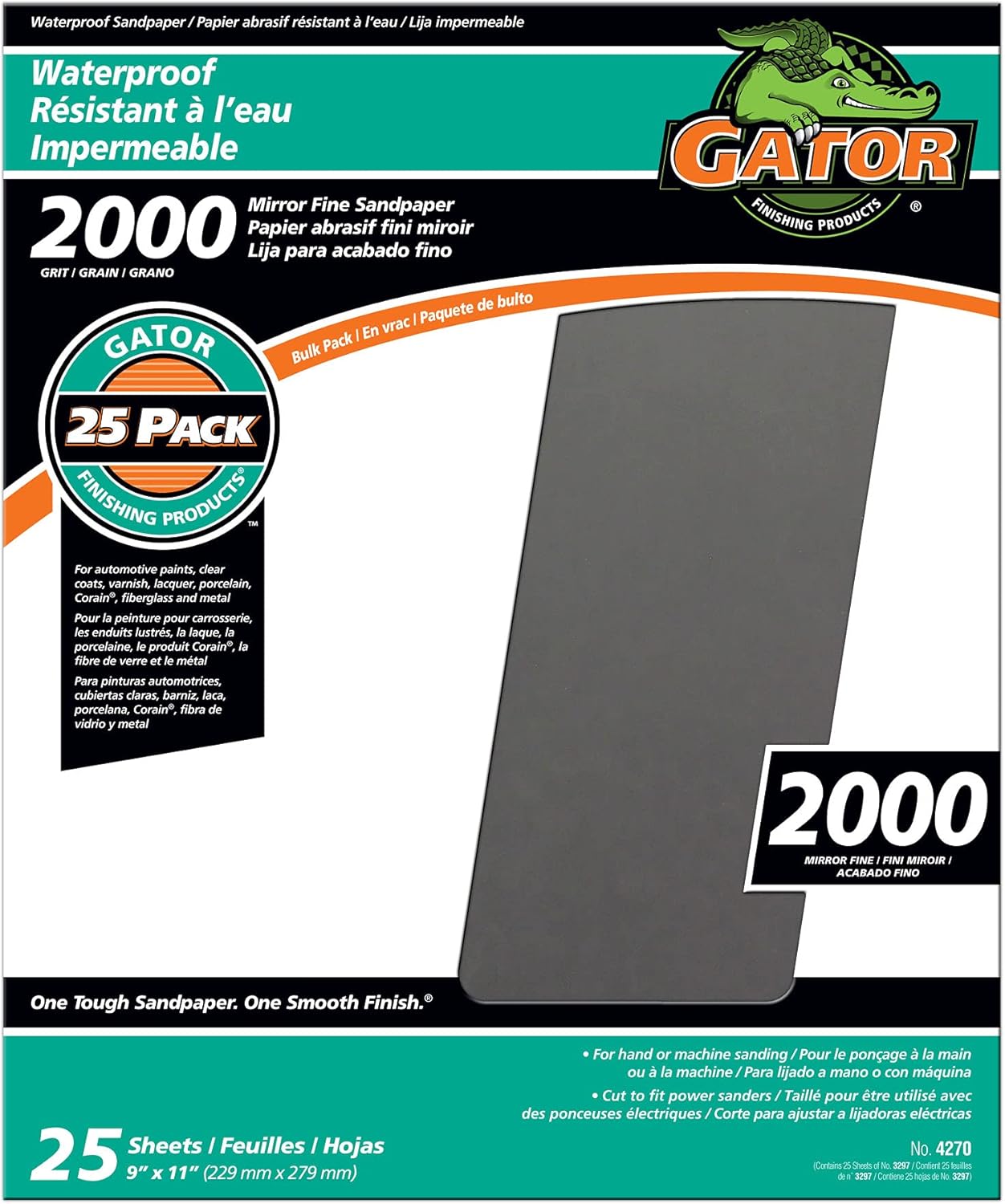 Gator 9" x 11" Waterproof Sanding Sheets, 2000 Grit, 25 Pack