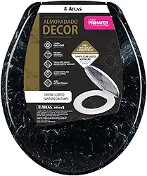 Atlas - Assento Sanitário Almofadado com Espuma Ultramacio e Tampa com Efeito Mármore, Cor Preta