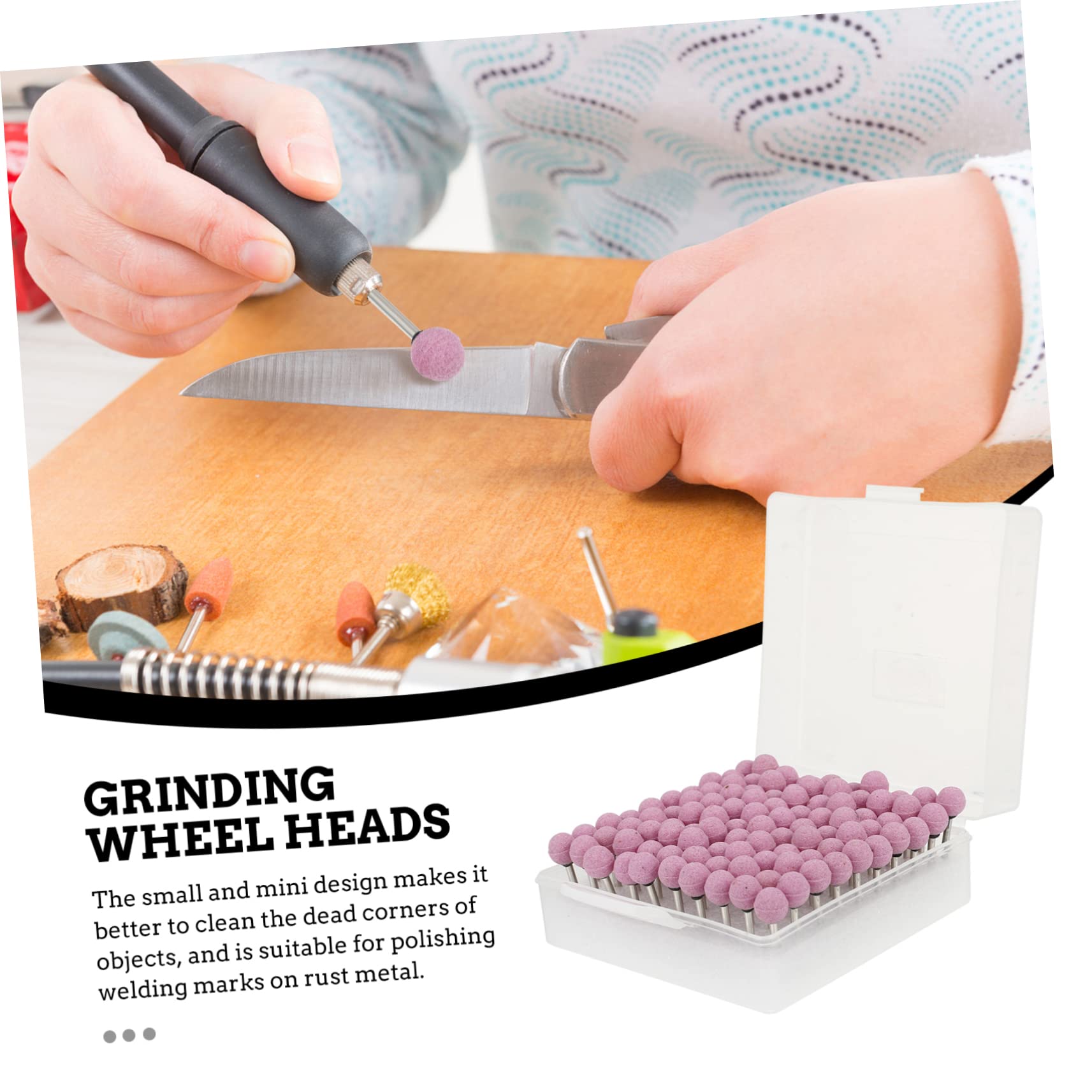 100 Teste Abrasive Sferiche per Lucidatura e Rettifica, Piccole Punte per Molatura a Mola Gambo 3mm, Utensili Pratici per Lavorazioni di Precisione e Pulizia Sbavature, Set