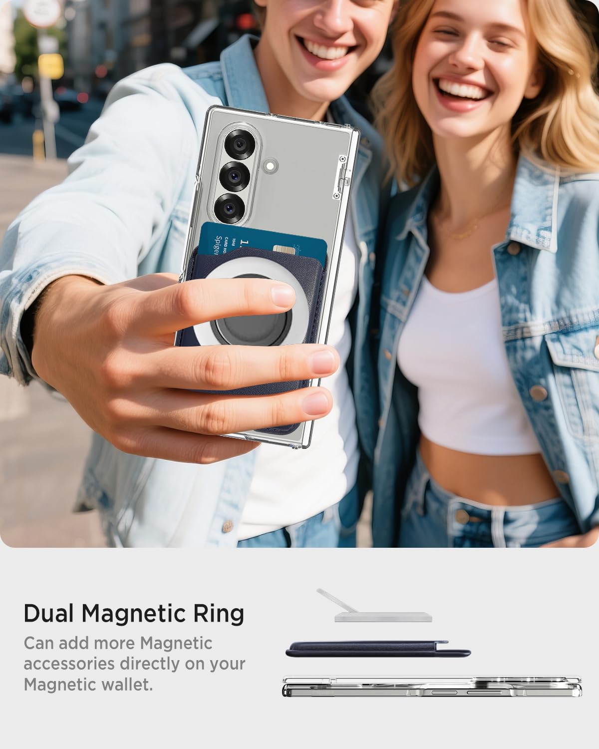 Miimall Portafoglio Mag-Safe per Samsung Galaxy S25 S24 FE/Plus/Ultra/Z Fold 7/iPhone 17 16 15, portafoglio sottile in pelle con 3 scomparti per carte, porta carte magnetico per cellulare, Blu