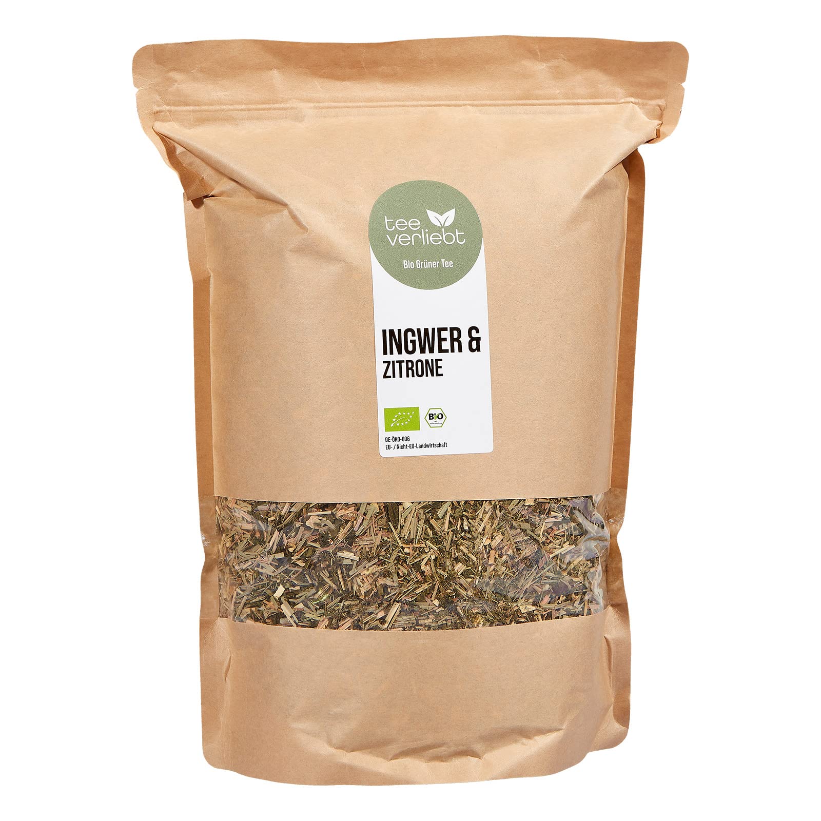 FRUTEG Té verde orgánico Sencha Ginger y limón | Té verde perdedor | Sencha típica con calmante jengibre y limón afrutado | De la agricultura orgánica certificada | 1 kg | 1000 g