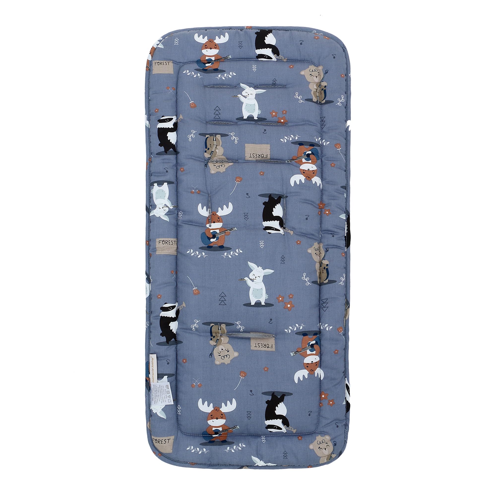 Baby Pushchair Seat Liners,Pram Liner Universal Fit for Most Pushchairs,100% Cotton Double-Sided Baby Stroller Cushion Pad,Stroller Pad Seat Cover for Toddler 1 Pack,78x34cm (Music Animal White+Blue) - Image 3