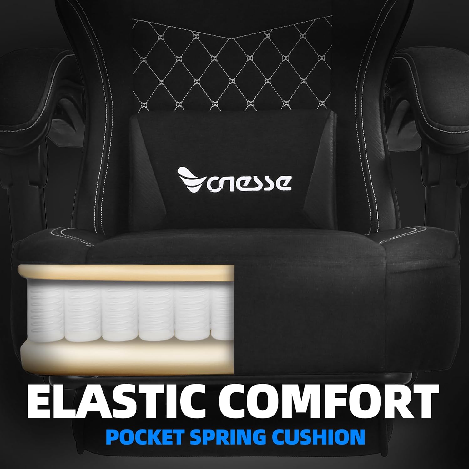 71Hg6-Pk36L._AC_SL1500_ Vonesse Gaming Chair, Computer Chair Fabric with Pocket Spring Cushion, Office Chair with Footrest and Massage Lumbar Support, Reclining Gaming Chairs for Adults 250LBS (Black)