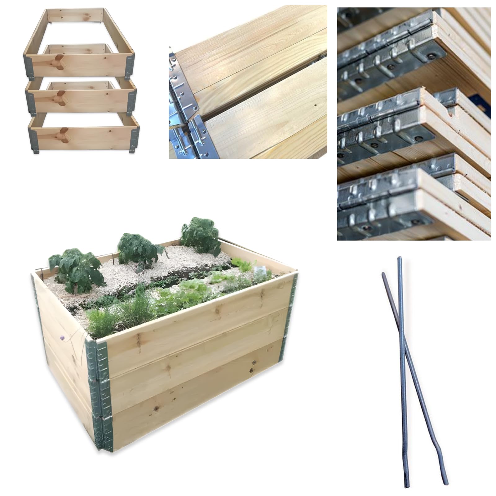 Lot de 3 jardinières surélevées 120 x 80 x 20 cm - Cadre à poser pour parterre de jardin - Cadre empilable pour palette européenne