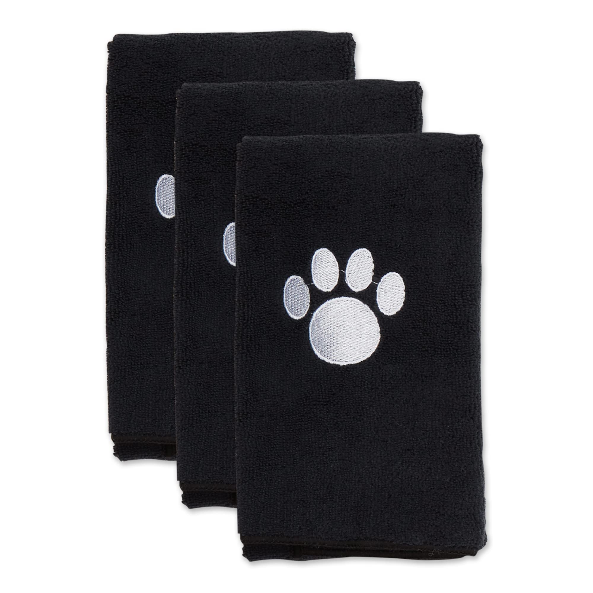 Bone Dry Pet Grooming Towel Collection Embroidered Absorbent Microfiber Drying Set, 15x30, Black, 3 Count