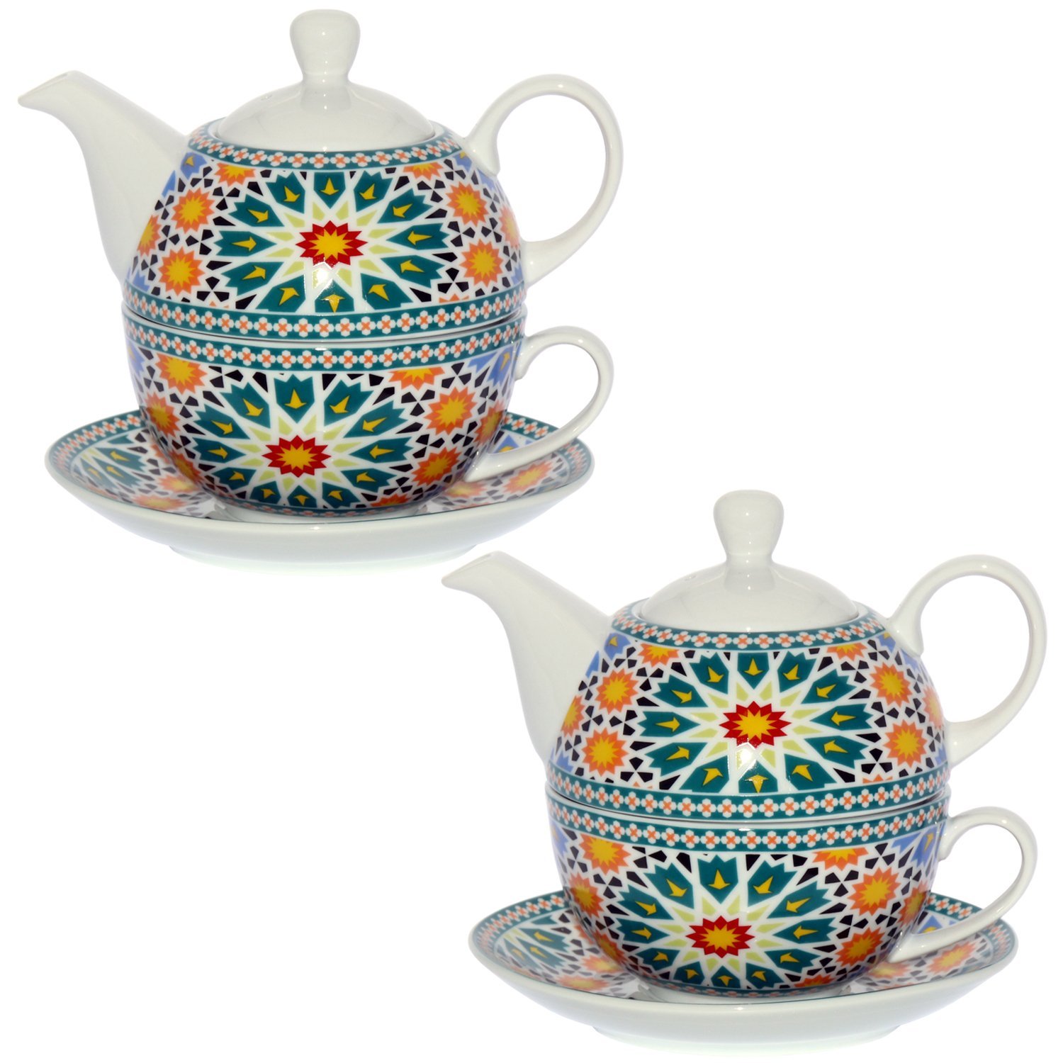 Théière en porcelaine avec tasses mosaïque pour vos pauses détente