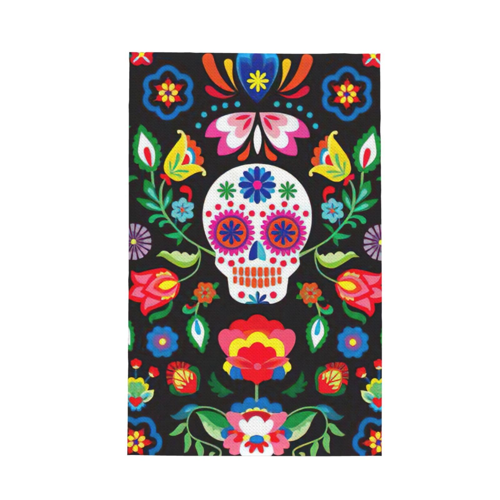 CKGODGF Sugar And Skulls And Flowers Print Absorbent Waffle Dishcloths,Kitchen Towels With Hanging Loops,Tea Towels.