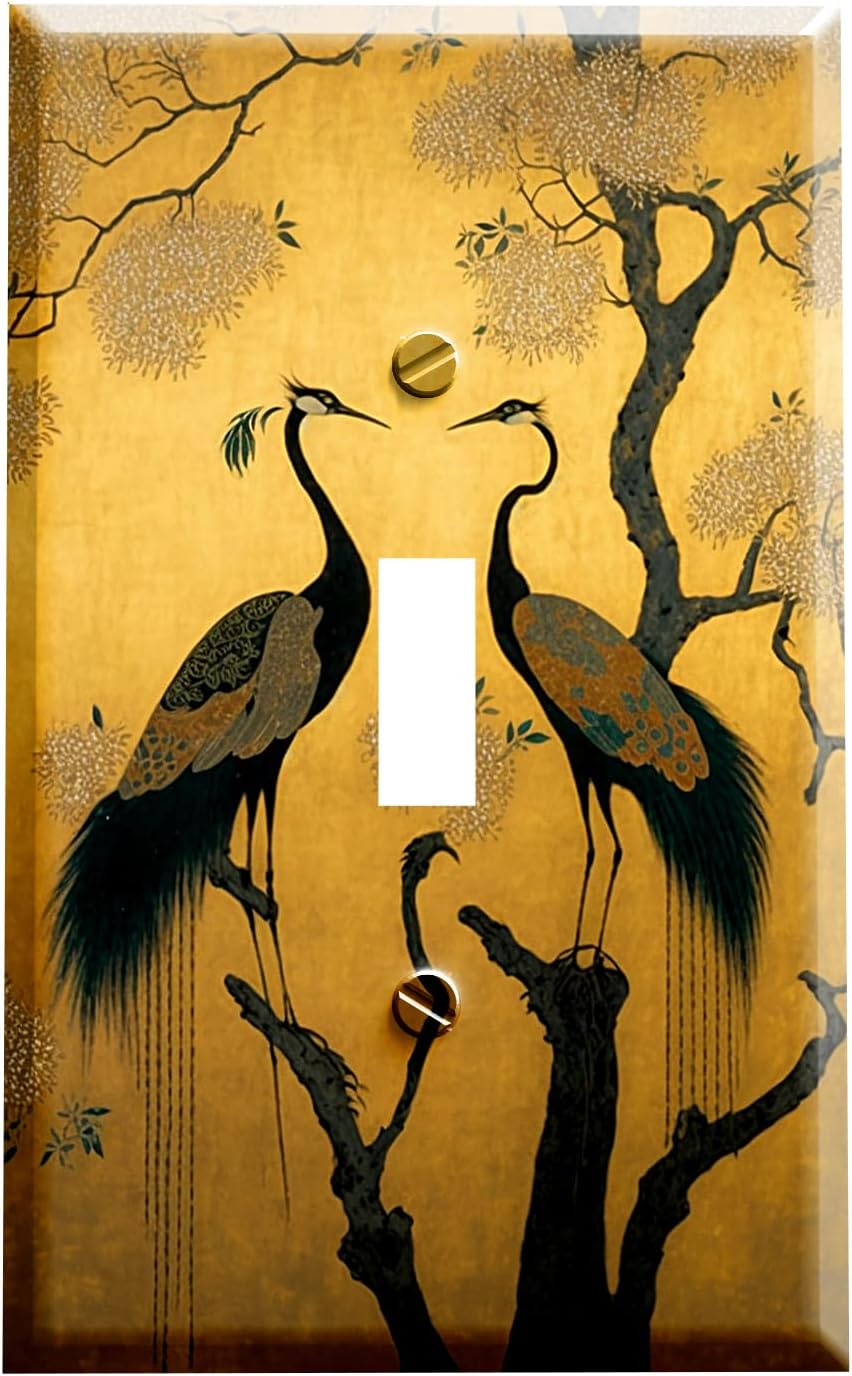 Art Deco Crane Pair Decorative Wall Plate Electrical Switch Plate Cover for Home Décor Switchplate Bird Décor