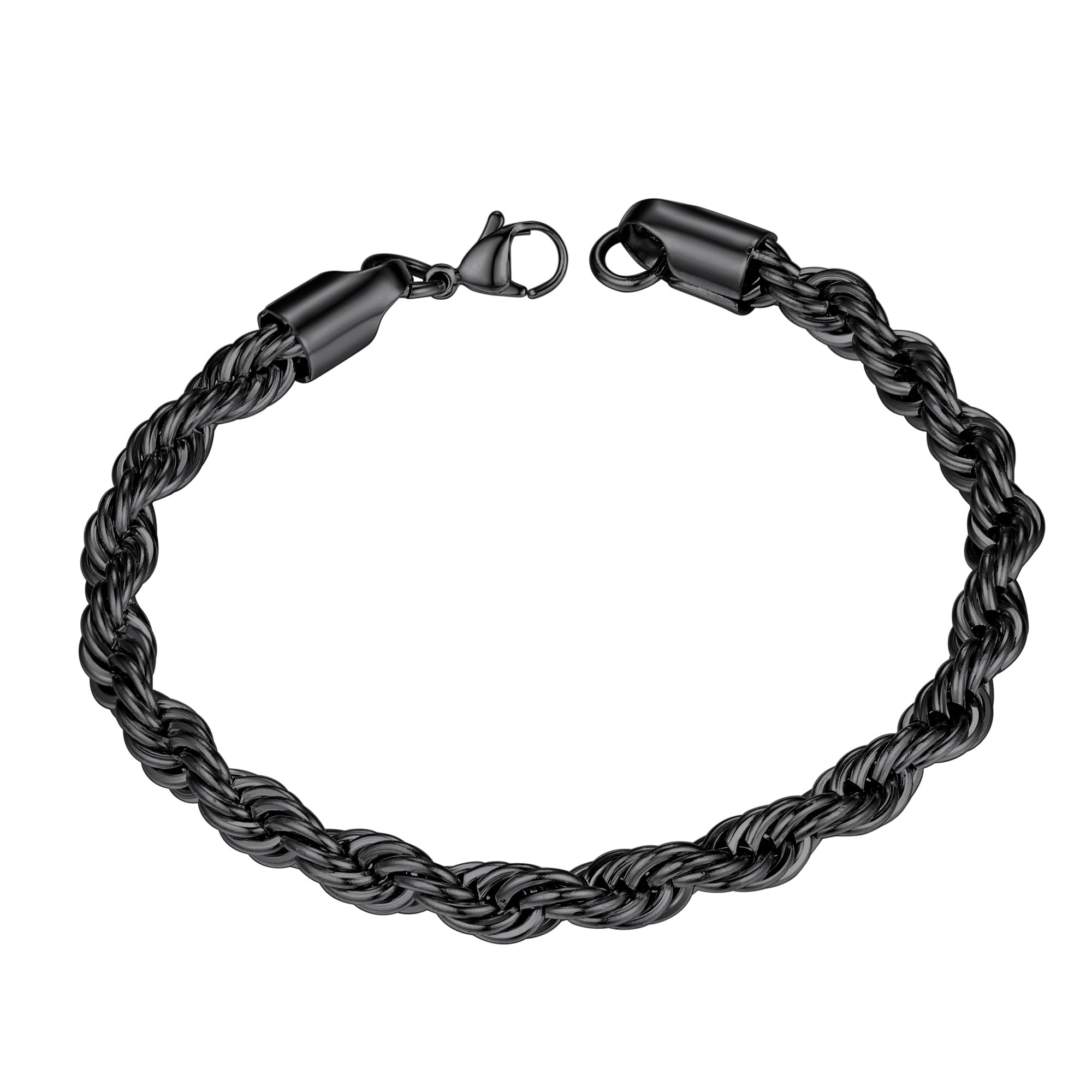 ChainsHouse Chain Bracelet for Men, Twisted Rope Bracelets Stainless Steel/Black/14K Gold Metal Plated Wrist Chain, 3mm/6mm Width, 8.3", Send Gift Box