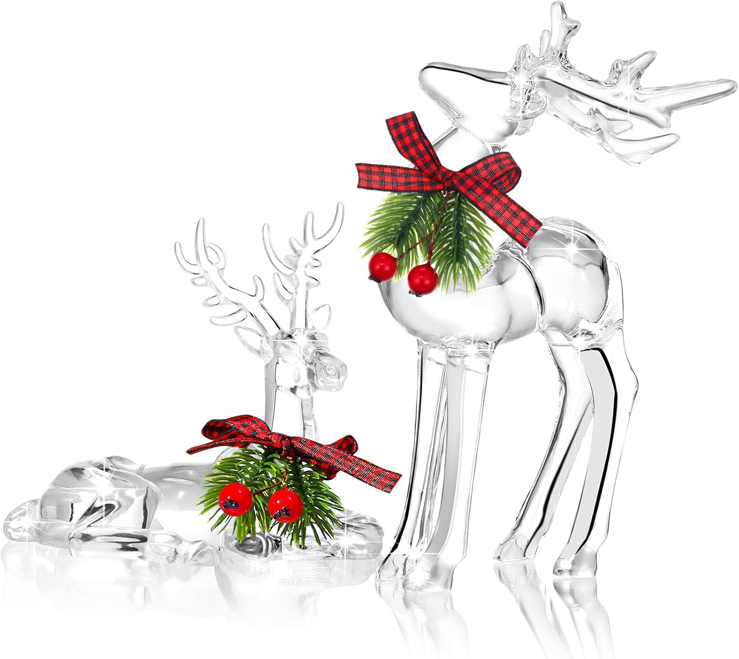 Bucherry 2 Pcs Christmas Reindeer Figurines Decoration Acrylic Deer Decor Christmas Holiday Deer