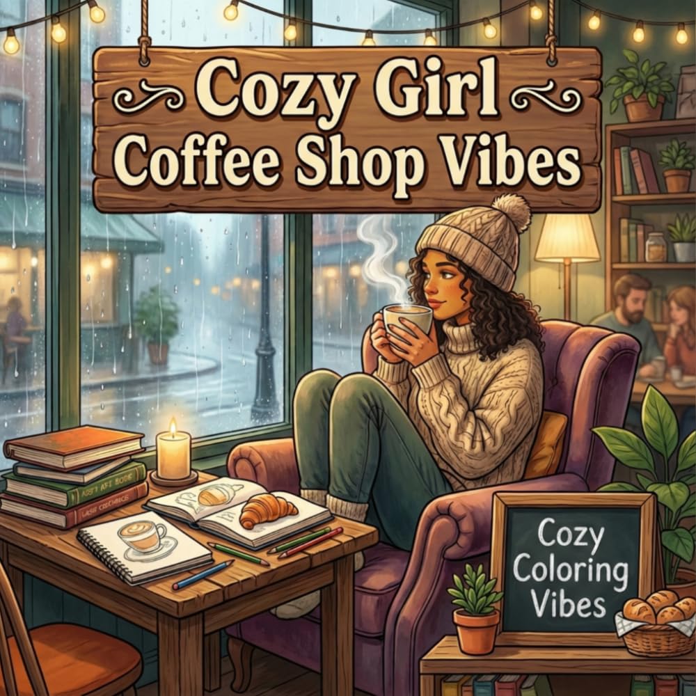 Cozy Girl Coffee Shop Vibes: Easy Bold Line Designs Of Aesthetic Cafes, Latte Art, Pastries, Hygge Nooks & Rainy Day Window Scenes | Mindful ... Screen-Free Relaxation (Cozy Girl Collection)