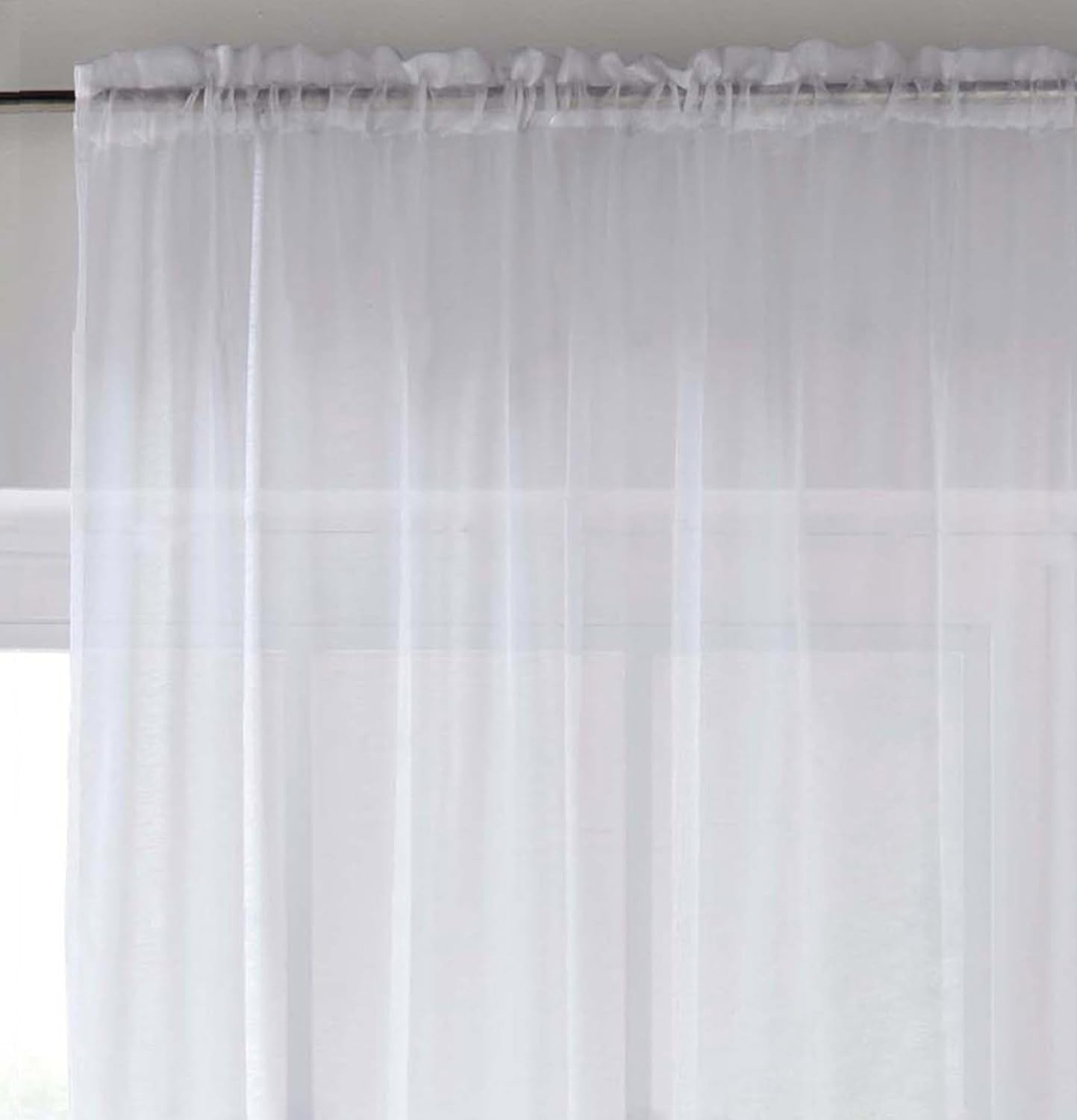 White Voile Curtains for Living Room Panel Pair - 57 Wide x 48 Drop - Plain Woven Slot Top Sheer Curtains (57"x48") 145x122cm