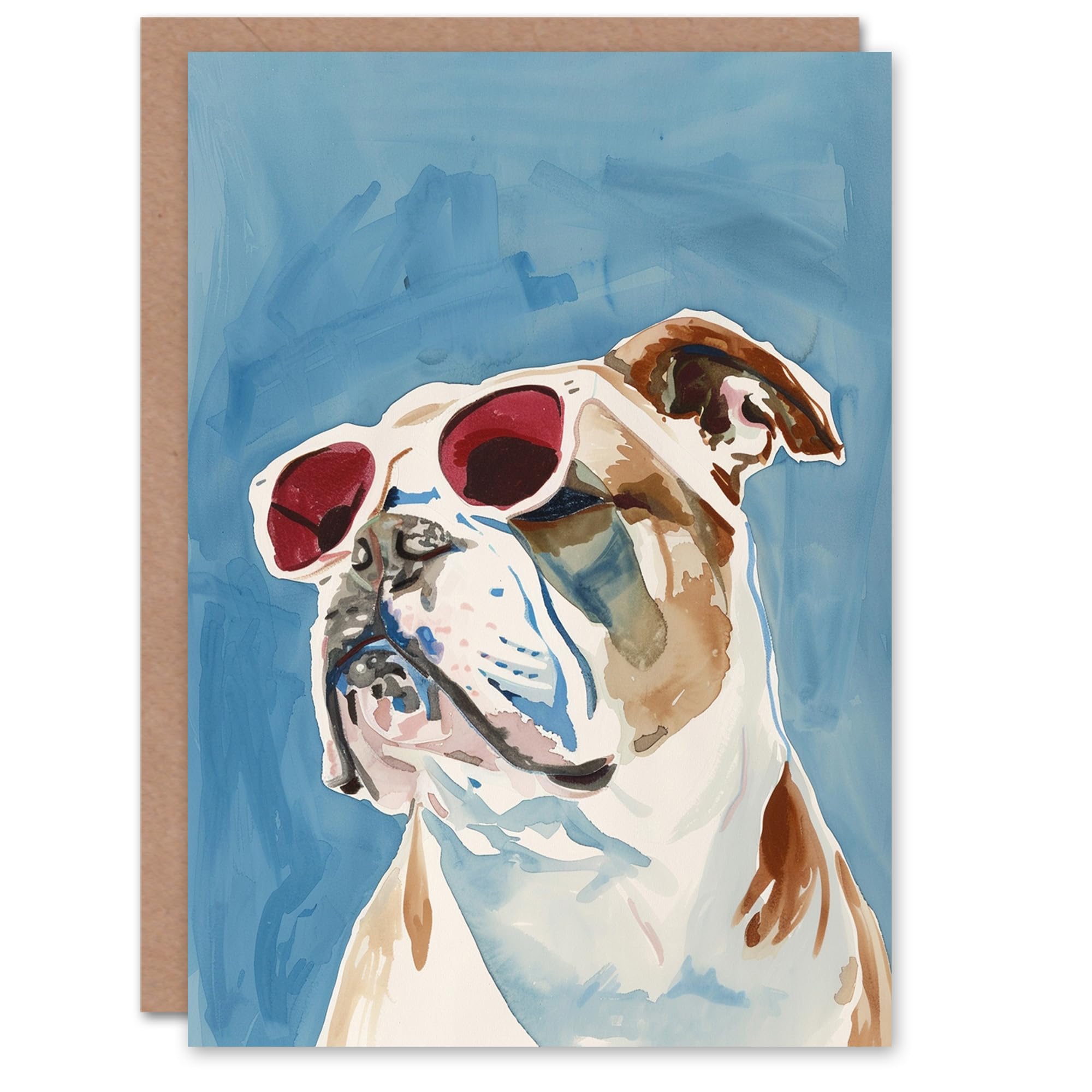 Artery8 Dog Lover English Bulldog With Red Sunglasses Blank For Him Or Her Art Birthday Card
