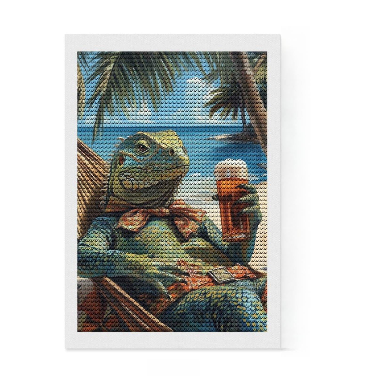 Junmoney Iguana Beach Chill Diamond Painting Set 8"x12", Birthday Gift, Vintage Style Decor, Modern Decor, Seasonal Gift Choice, Creative Hobby