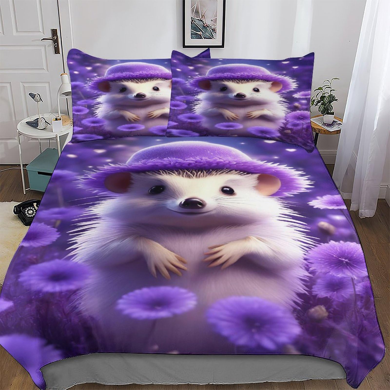 Housse de couette hérisson anti-acarien parure lit king microfibre