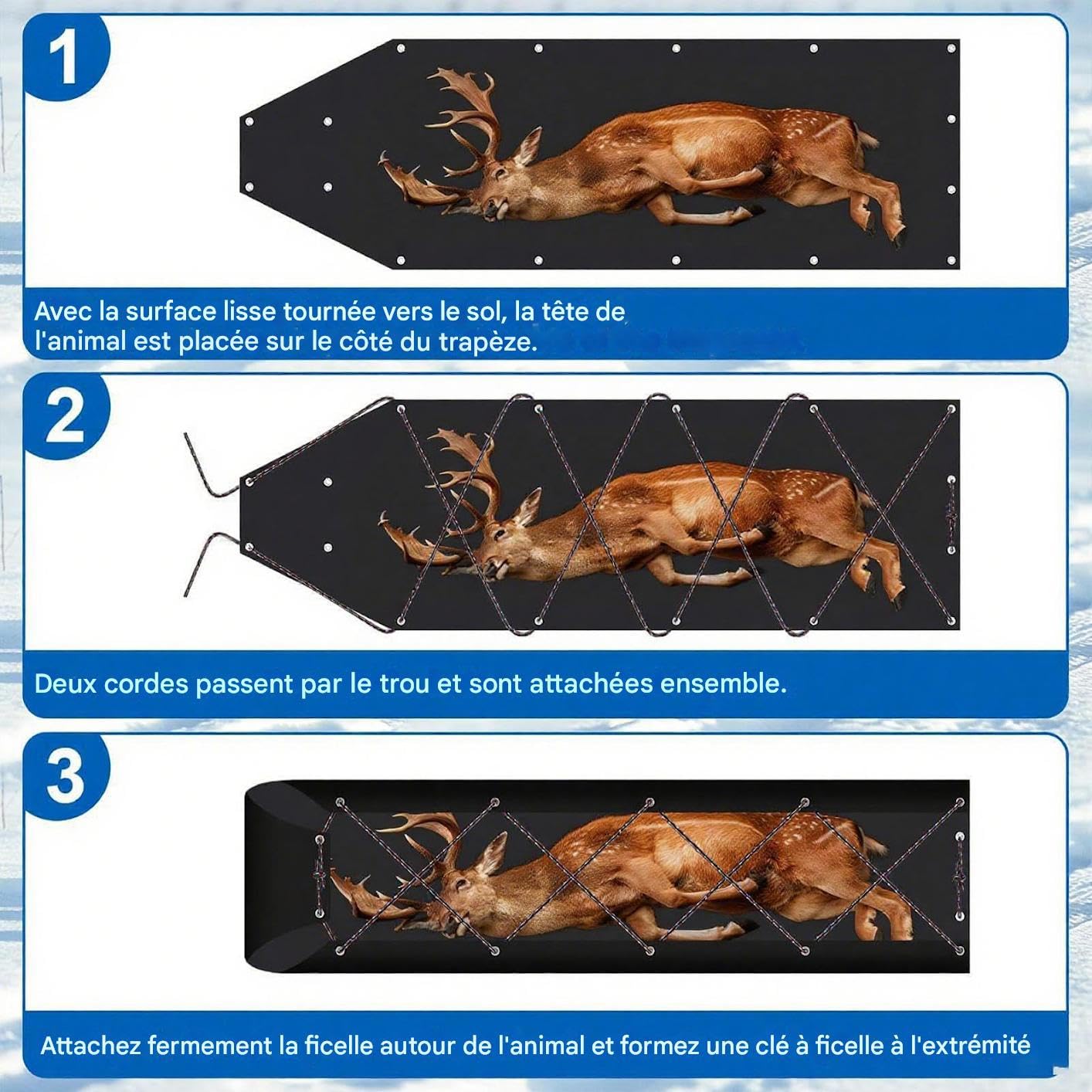 Luge De Traîneau Souple Polyvalente Haute Résistance - Accessoires De Chasse | Anti-Bascule avec Corde pour Neige Gravier Pêche sur Glace Activités Hivernales Extérieur Chasse Jardinage