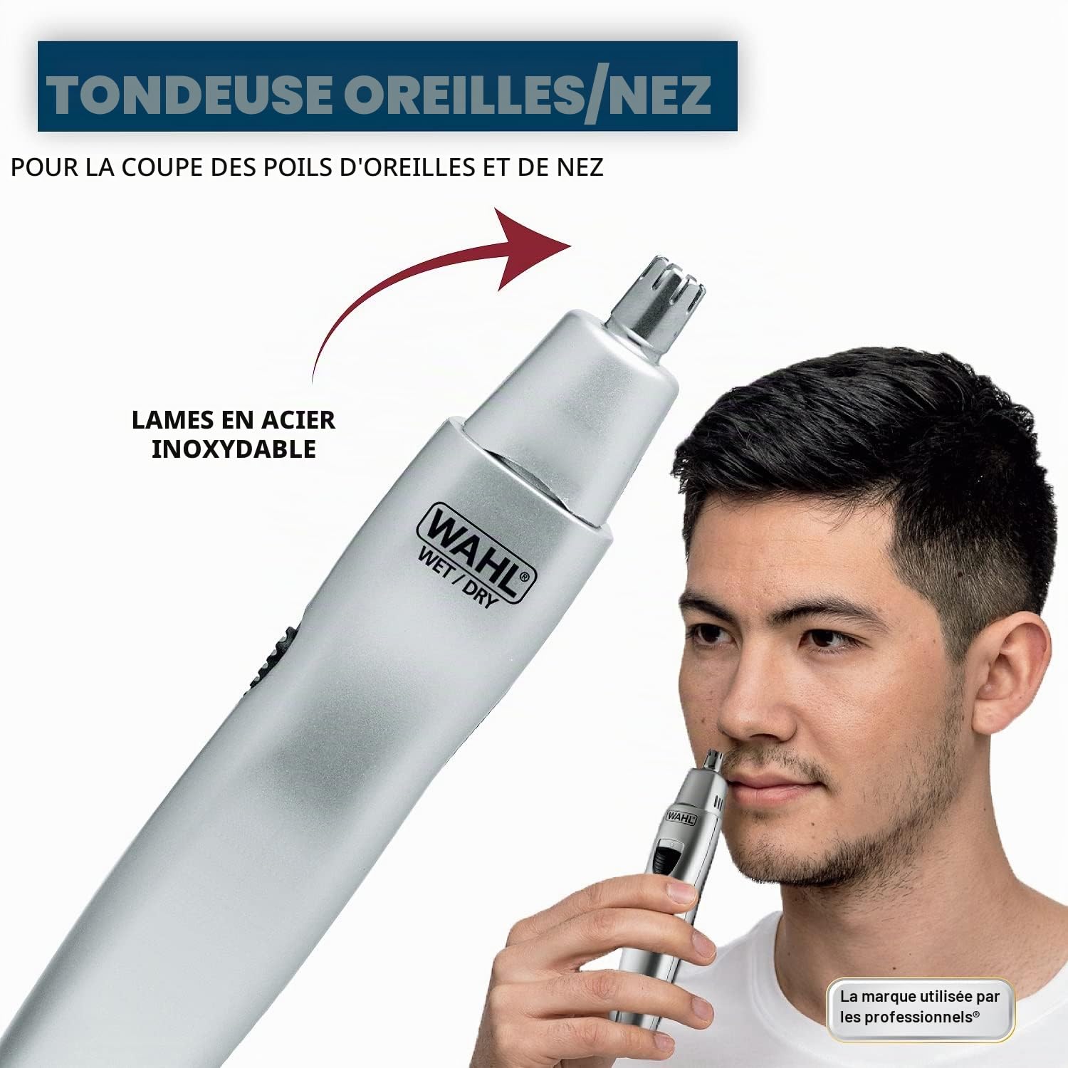Wahl Tondeuse nez pour homme, pour sourcils, décolleté, nez et oreilles, coupe précise avec têtes interchangeables, batterie incluse – Modèle 5545-400