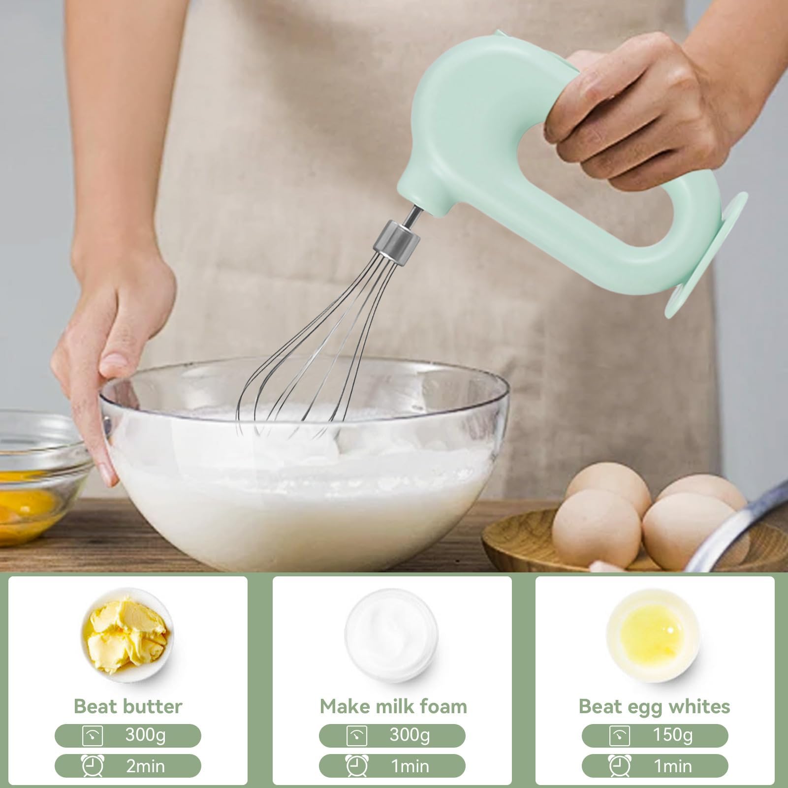 Schnurloser Handmixer, Mini-Elektro-Handmixer, Wiederaufladbarer USB-Mini-Ei-Schläger Für Den Haushalt, Hand-Ei-Schläger, Elektrischer Mixer Mit 4 Geschwindigkeitsmodi