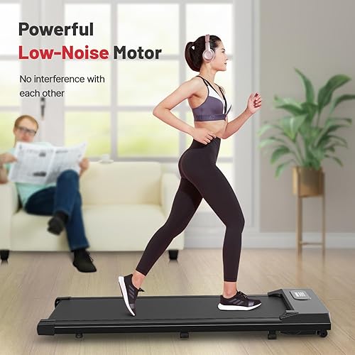 Miniatura 8 de Gywowken Caminadora para caminar debajo del escritorio, caminadora plana portátil de 5 MPH para oficina en casa, mini escritorio silencioso de pie