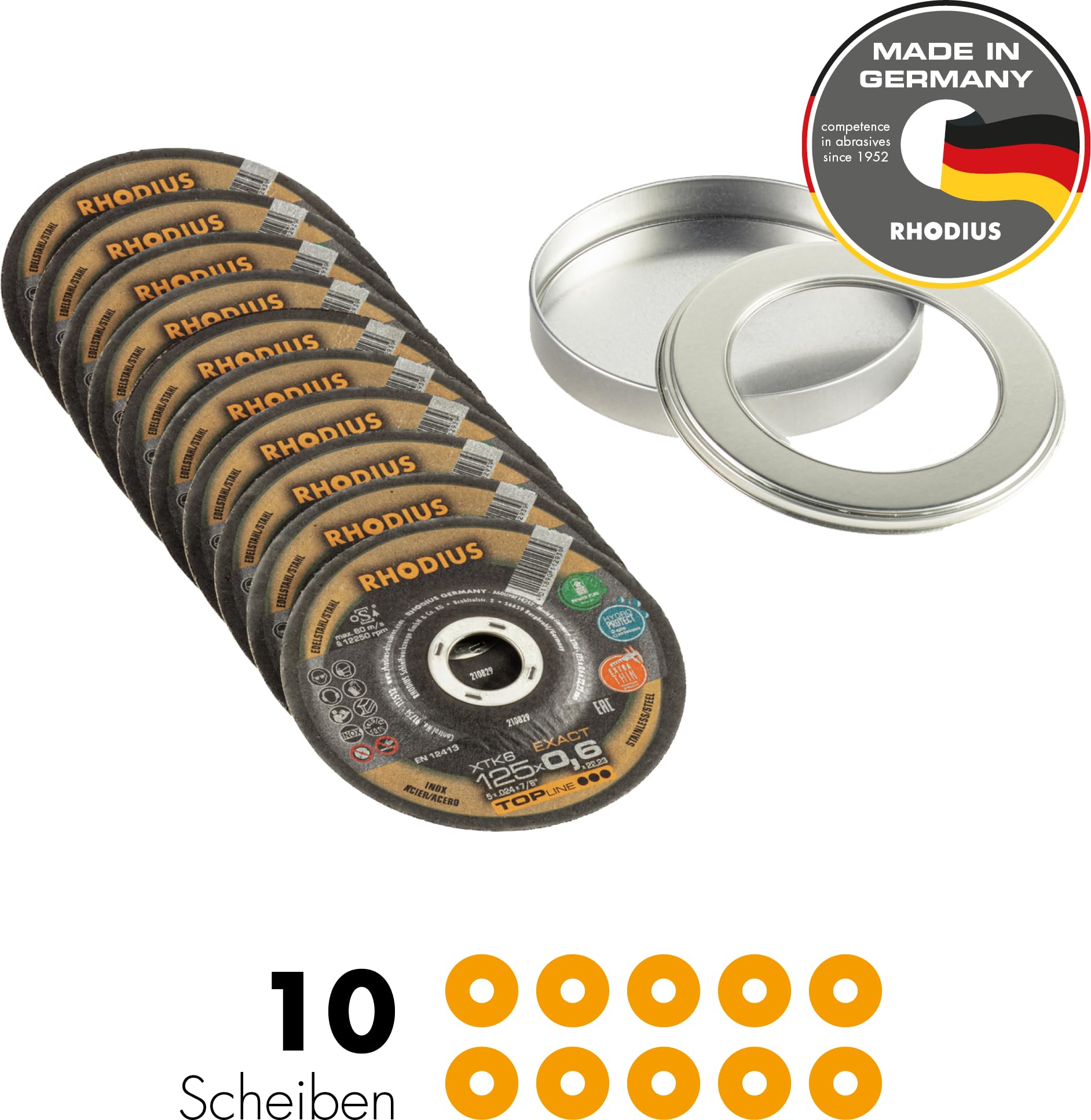 RHODIUS TOPline XTK6 EXACT BOX Extradünne Trennscheibe 125 x 0,6 x 22,23 mm 10 Stk