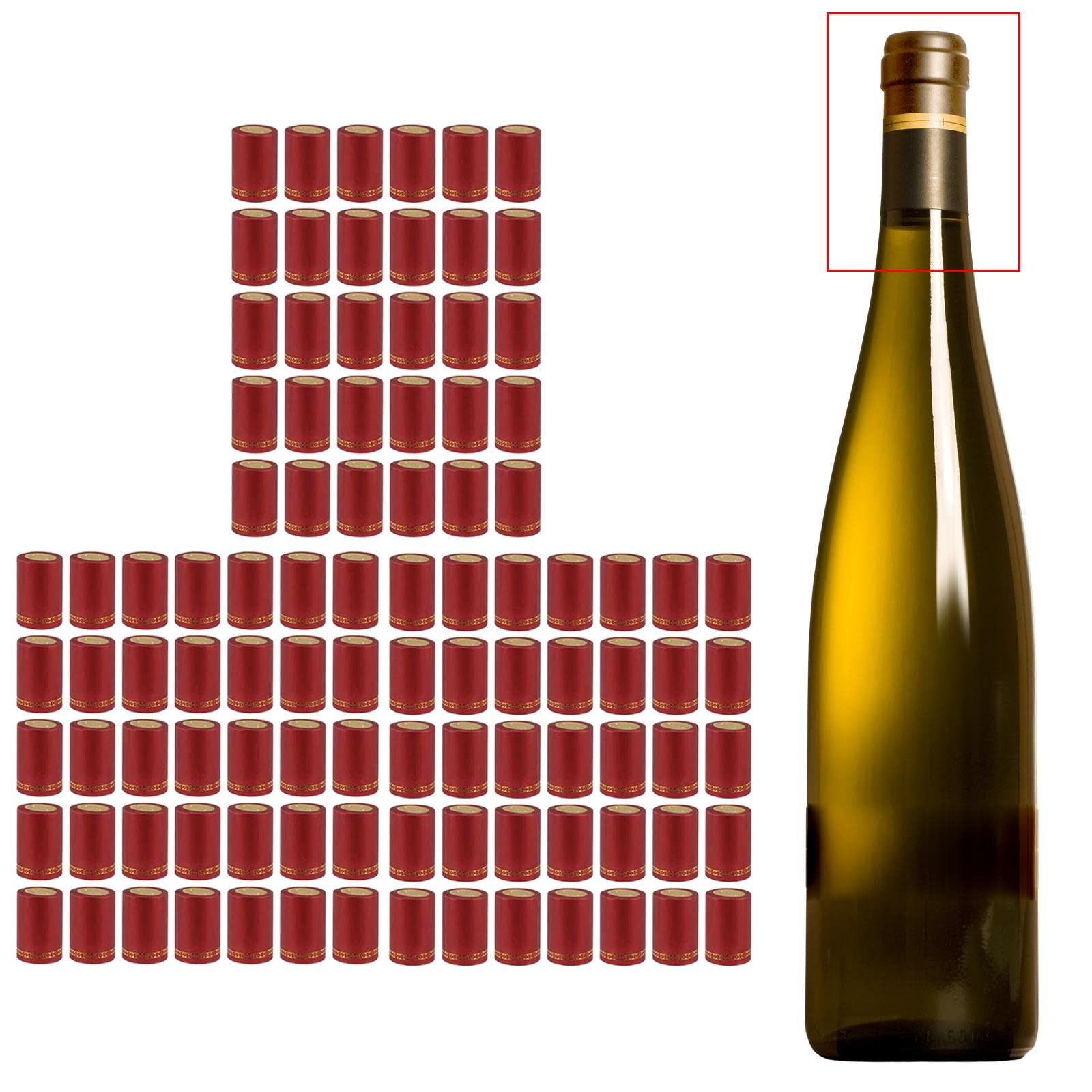 100 Piezas Cápsulas Botella Sellos Termoretráctiles Cubiertas Termoselladoras Tapas para Botellas con Corcho PP Adecuadas para Vino, Rojo, Individual