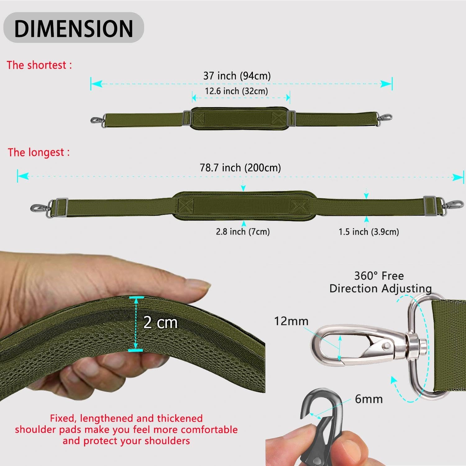Amazon.com | ZINZ 79 inch Shoulder Strap, Extra-thick Fixed