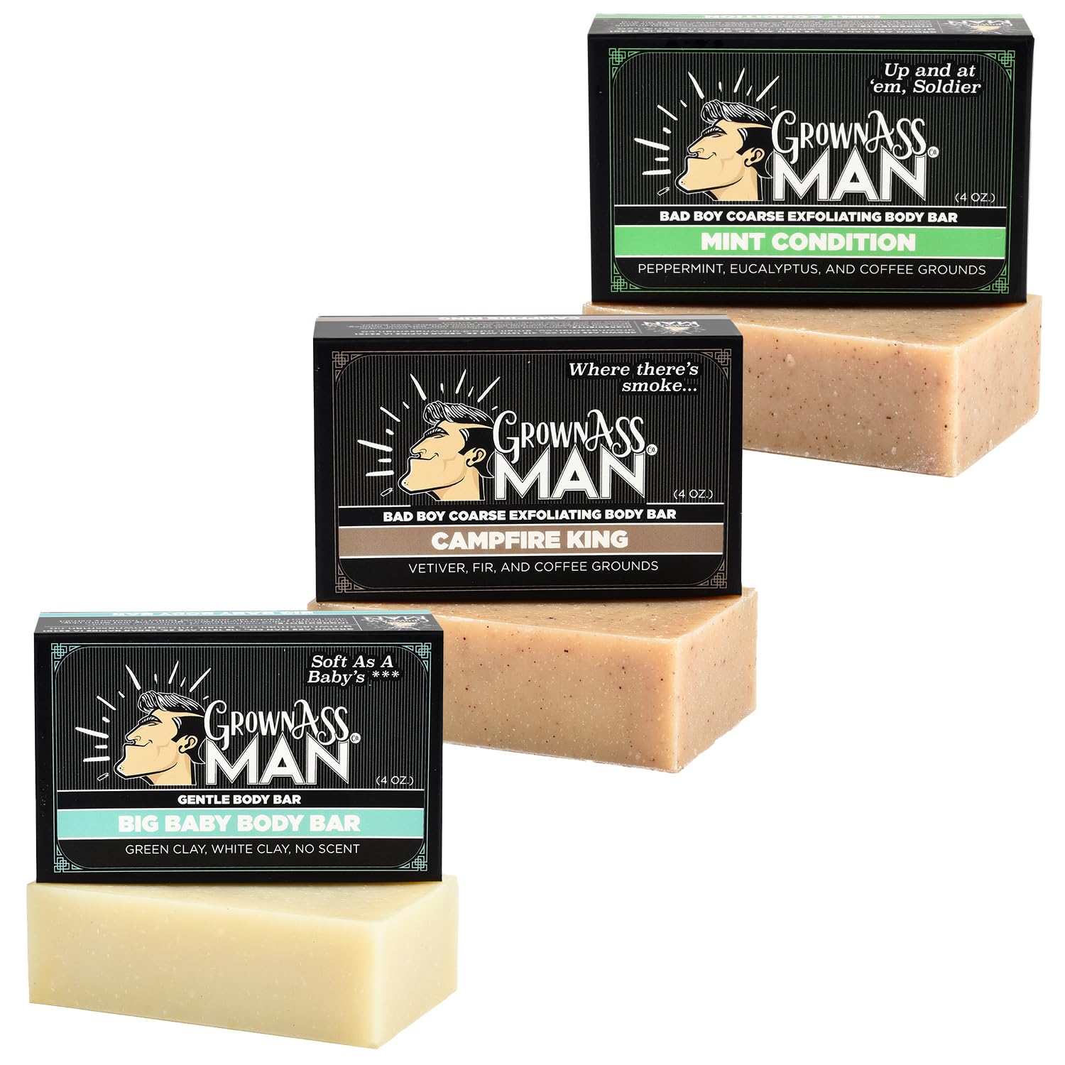 Grown Ass Man Co. Body Bars (Coarse Exfoliating Variety Pack, 3-Pack)