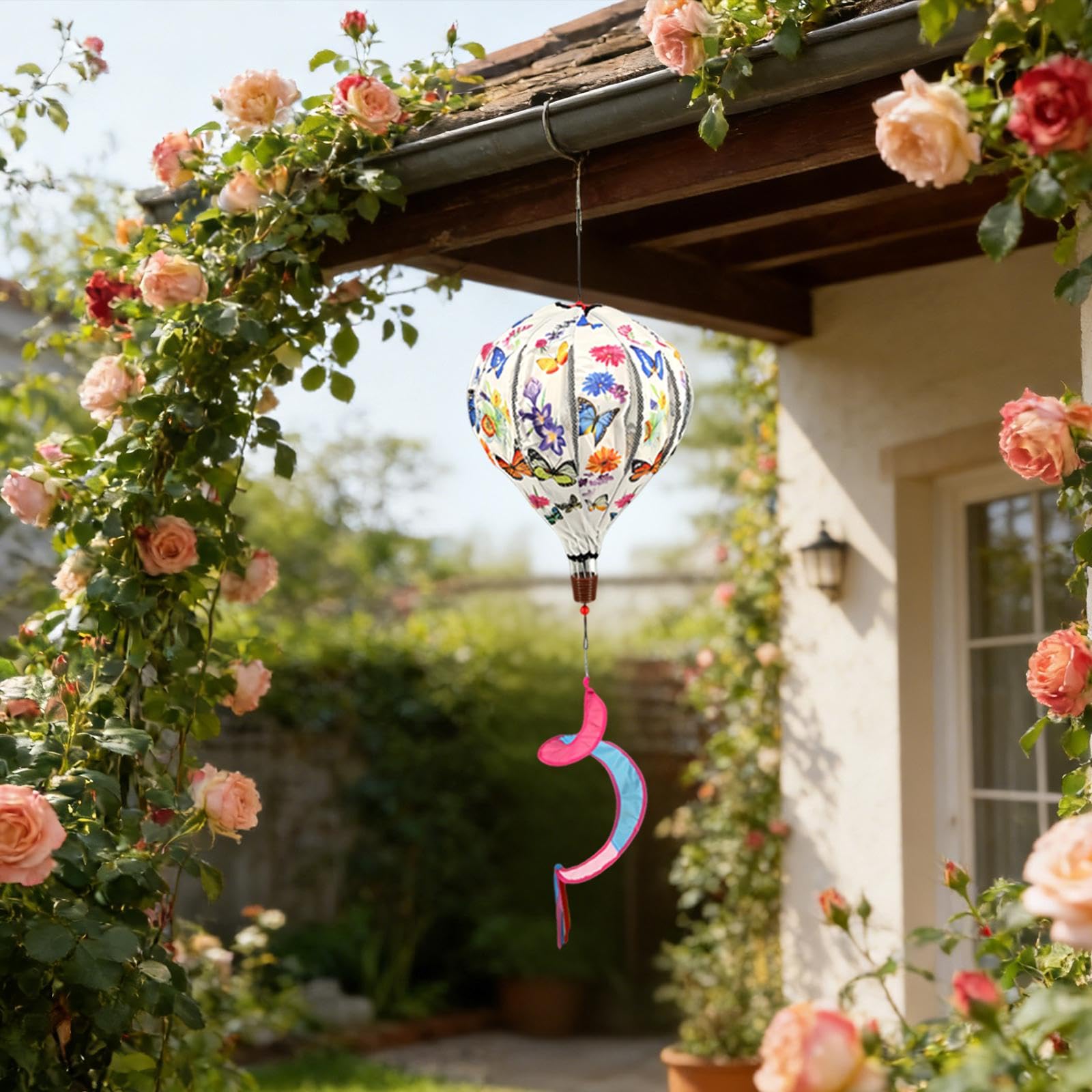 Sharplace Montgolfière, Manche à air, Ornement de Jardin, Moulin à Vent, décoration Suspendue pour pelouse, Porche ou Maison, Papillon Beige