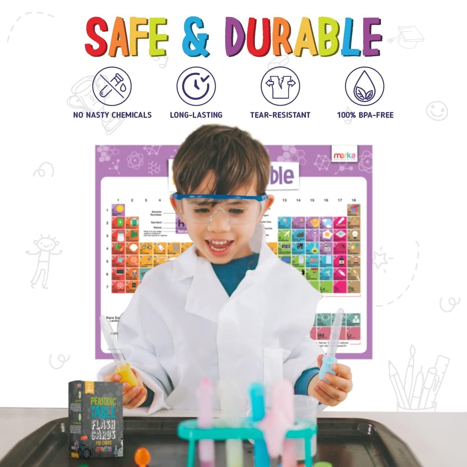 merka Toddlers Learning Kit, Learning Periodic Table, Chemistry and Science, Educational Toys Set with 4 Posters, 118 Flashcards, Practice Book with Exercises and Puzzles, Preschool Homeschool Kit - Image 7