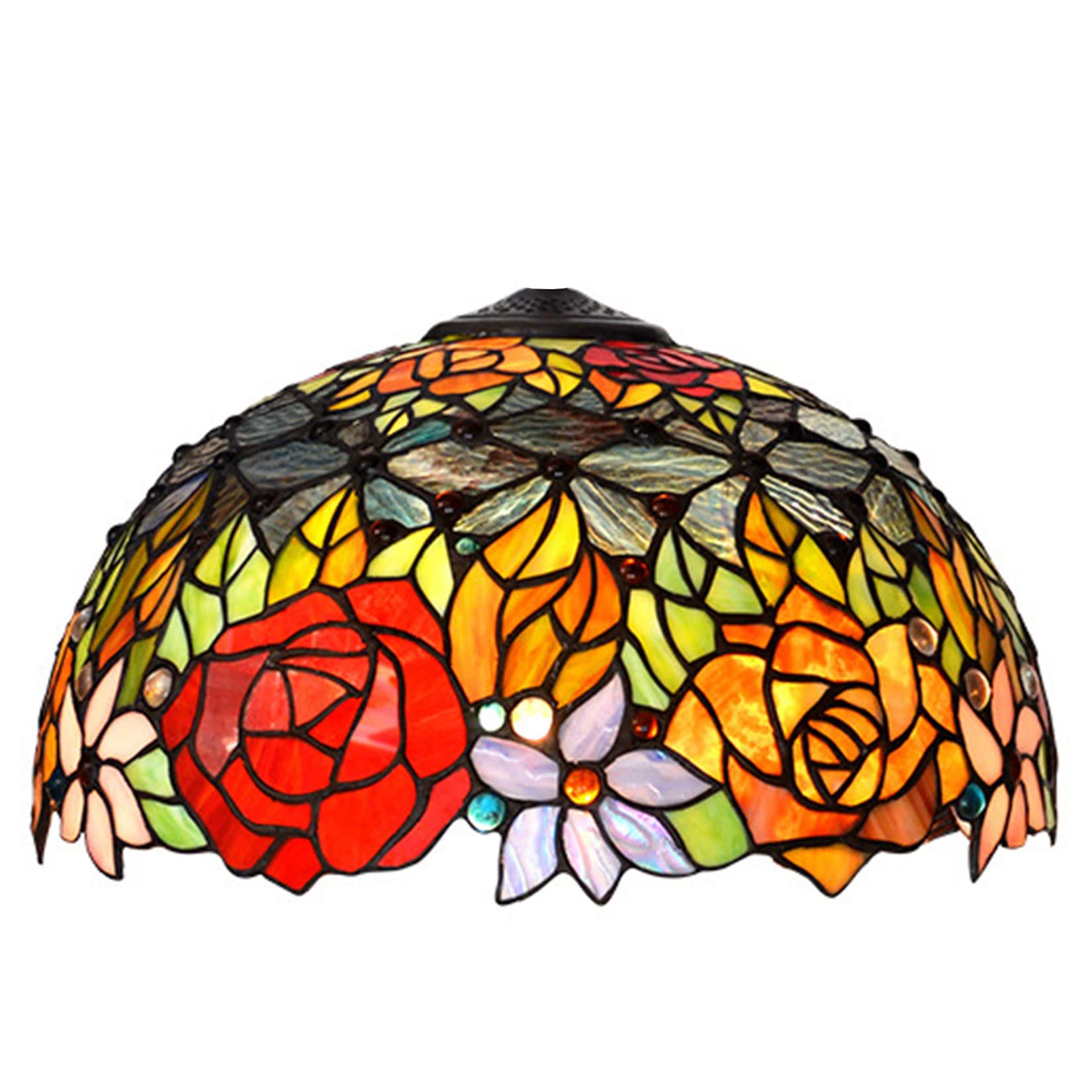 SaryEdge Tiffany 16 Inch Wide Rose Design Traditional Handmade Stained Glass Lampshade Replacement Only Vintage Lamp Cover Accessories Fit for Table Lamp Pendant Light Ceiling Light Fl，