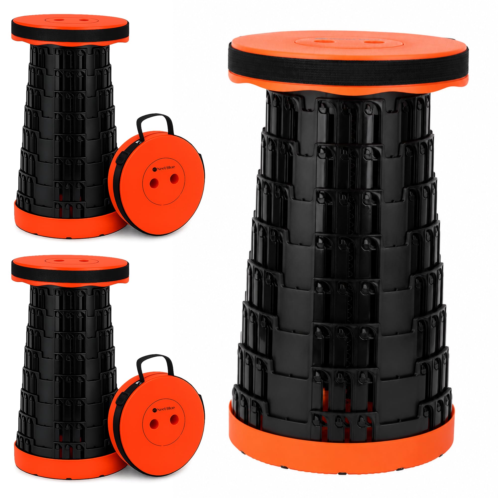 Event Decor Shop Tabouret de camping télescopique pliable 200 kg - Orange, 3 pièces | Siège réglable, tabouret rétractable en plastique haute résistance pour événements et activités en intérieur et en extérieur