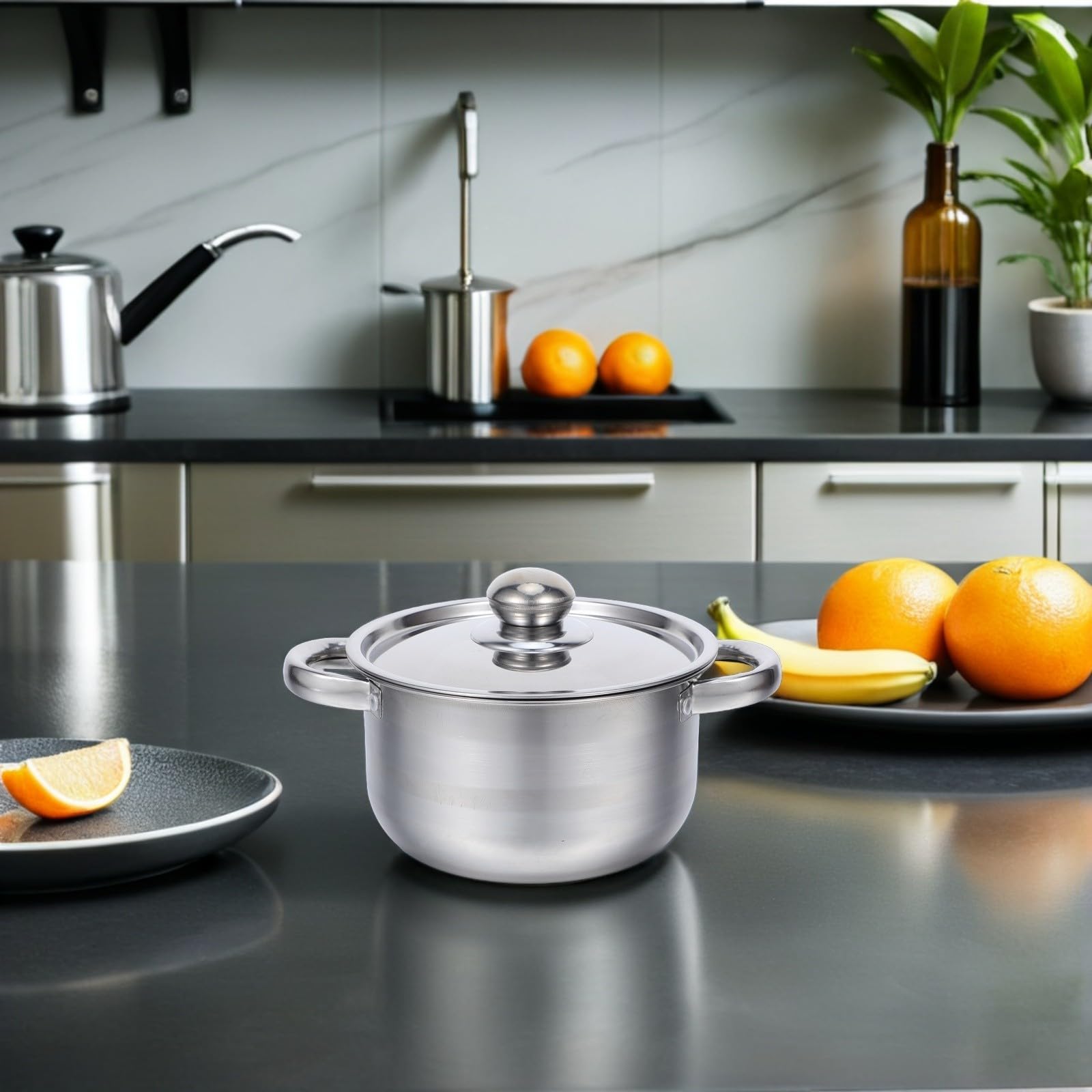 SUPVOX Set Pentole in Acciaio Inossidabile 10 Pezzi con Doppio Manico e Coperchio, Design Elegante e Moderno, Facile da Pulire, per Cucina e Ristorante