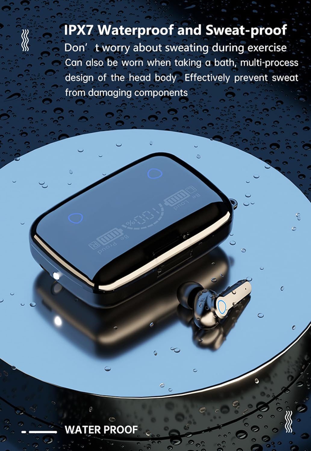 True Wireless Earbuds, 2024 Bluetooth Headphones 5.3 Earbuds, Waterproof Touch Control Ear Buds in-Ear Built-in Mic, with LED Power Display, IP7 Waterproof Earphones Sport Headset - Model 9