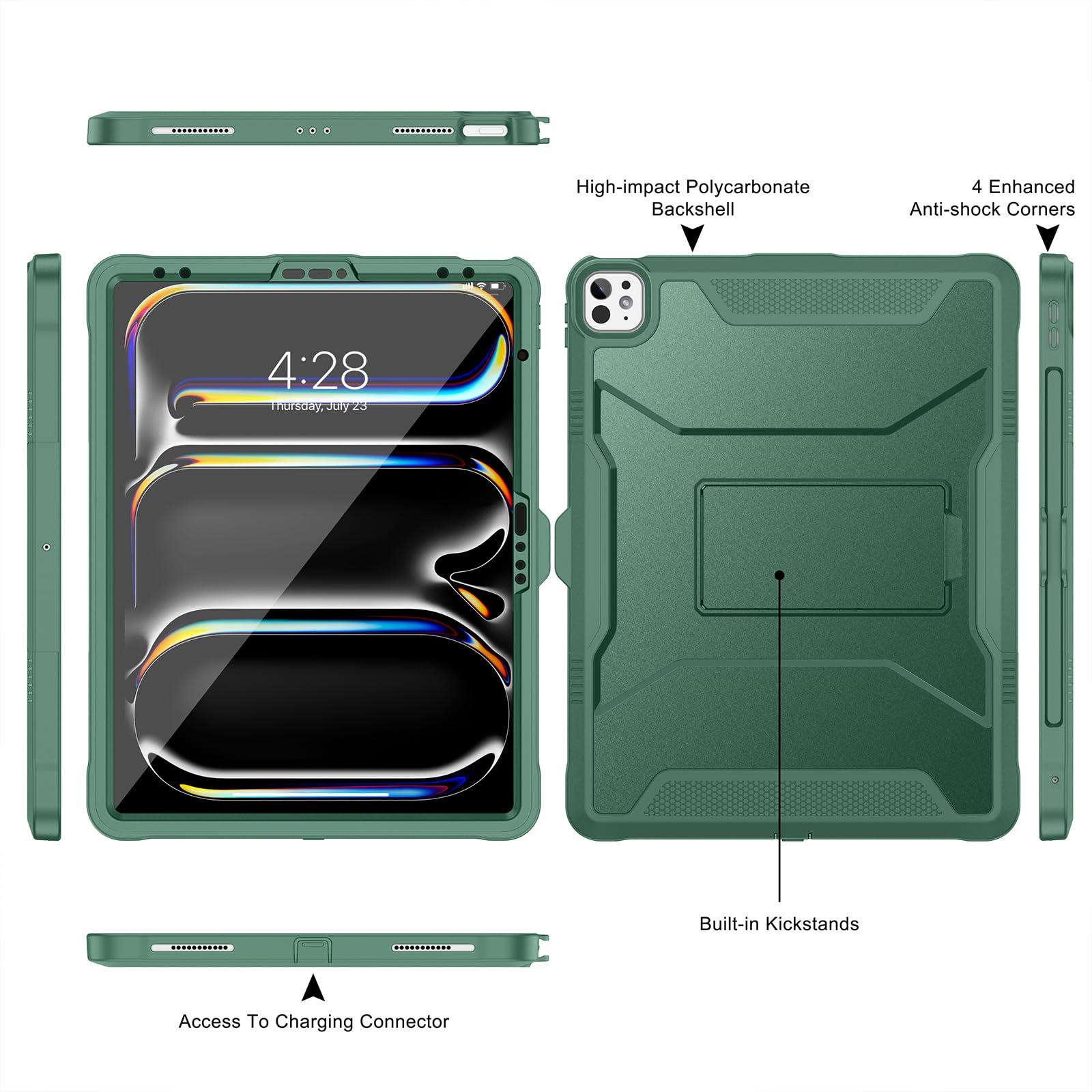 Soke Case For IPad Air 13 Inch M3/M2 (2025/2024),iPad Pro 13 Inch M4,iPad Pro 12.9(2022 2021 2020,6th/5th/4th Gen), Rugged Shockproof Protective Cover With Built-in Kickstand - Alpine Green - View #6
