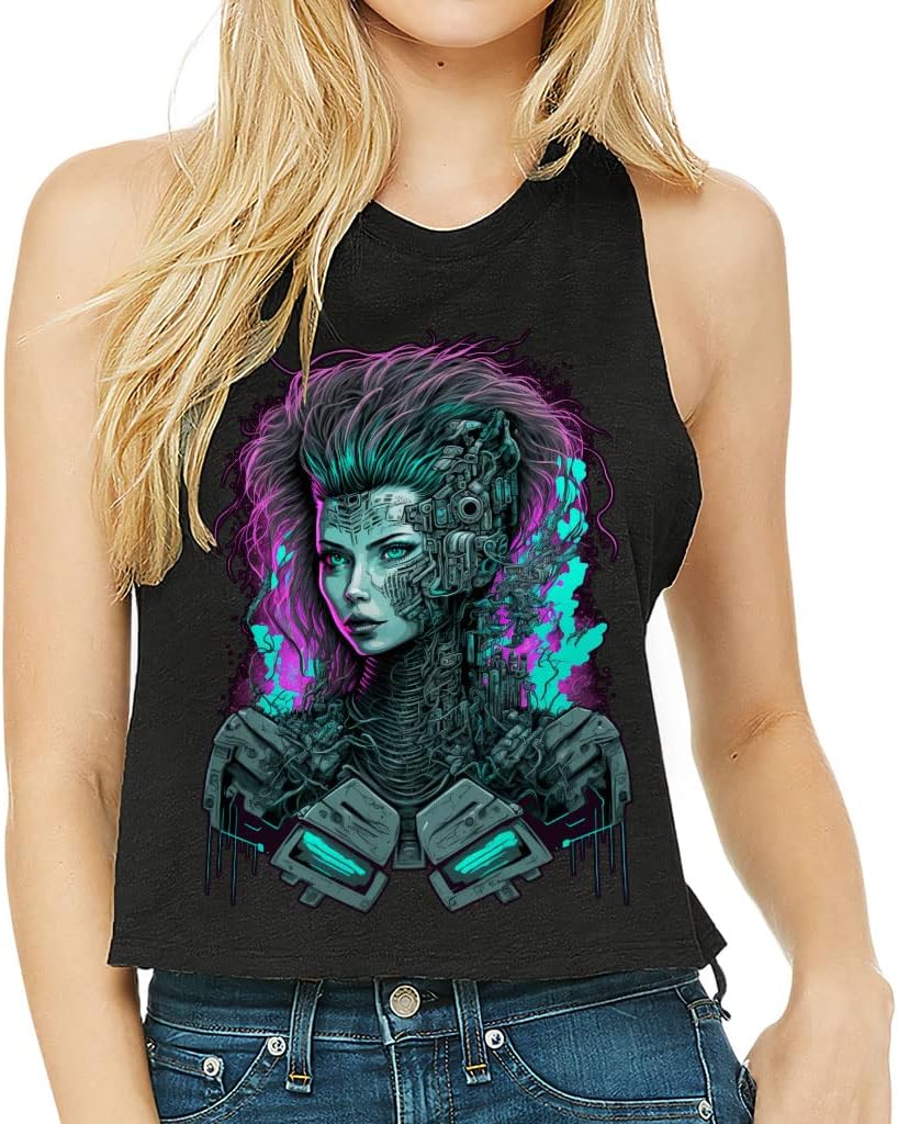 Girl Robot Racerback Cropped Tank - Cyborg Women's Tank - Cool Tank Top