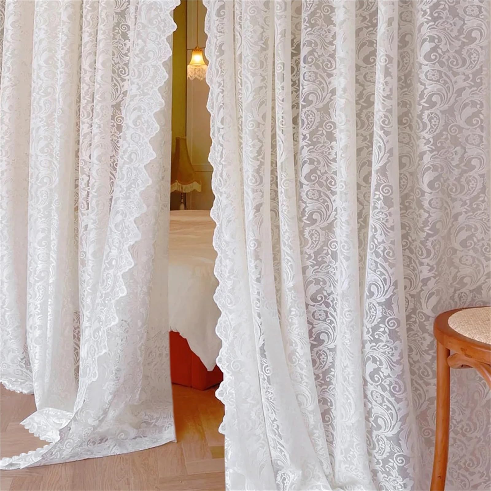 Voilage transparent en dentelle brodée florale romantique pour fenêtre et porte de salon Det Ele Vert 1 pièce Décoration d'intérieur