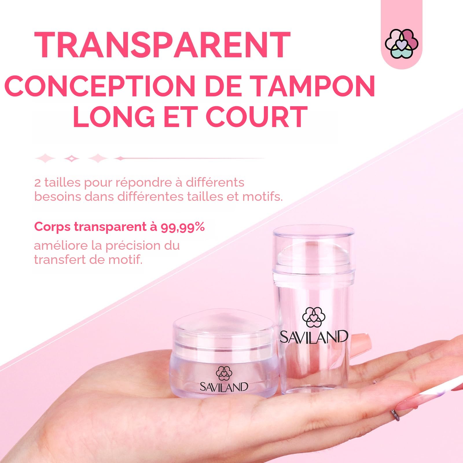 Saviland Lot de 4 tampons à ongles longs et courts en silicone transparent pour manucure française à la maison, salon de manucure