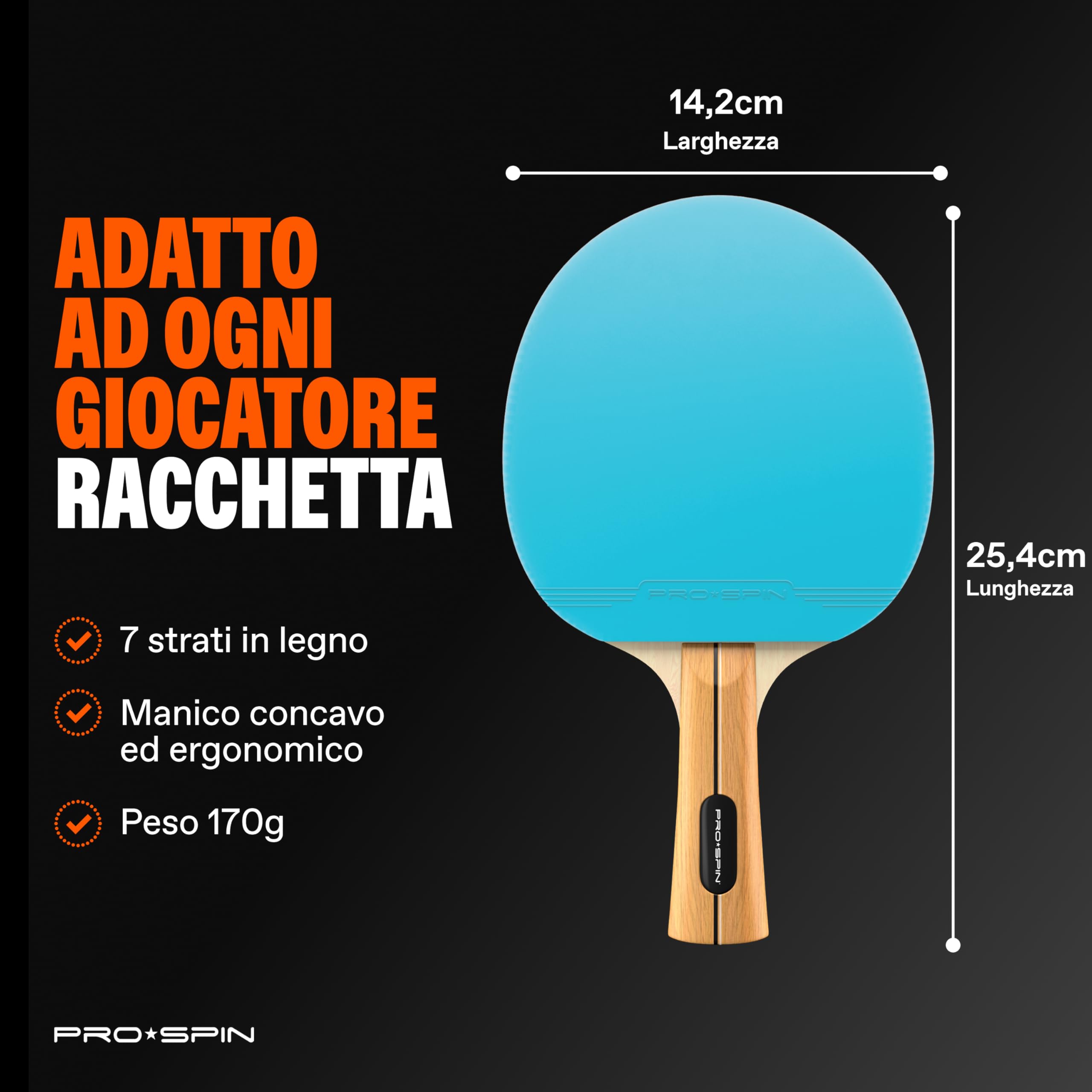 PRO-SPIN Racchetta Ping Pong | Set Professionale con Racchette da Tennis da Tavolo Premium, Palline Ping Pong 3 Stelle e Custodia | Per uso interno ed esterno