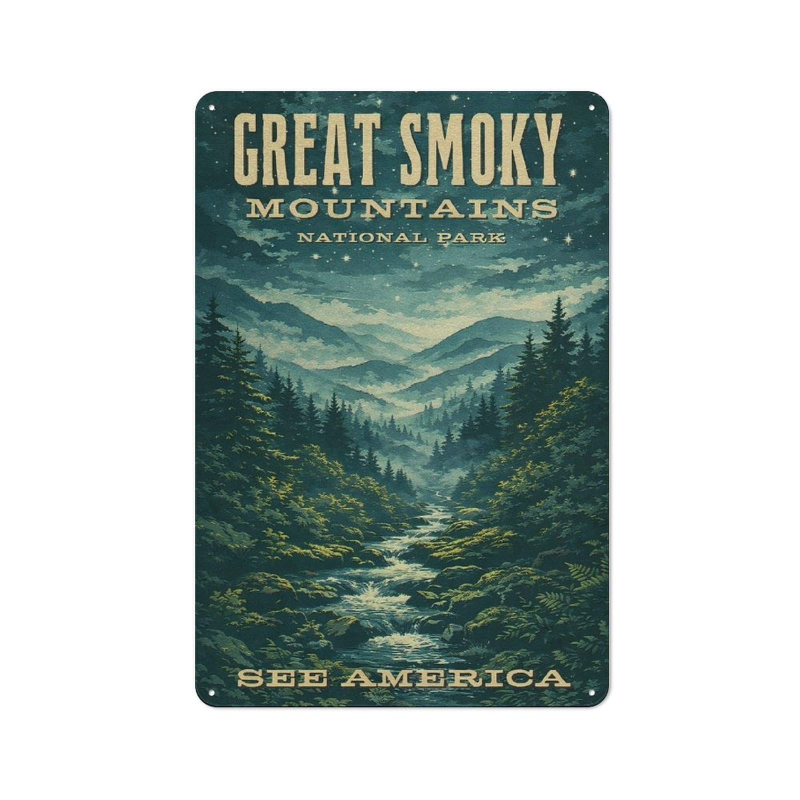 Junmoney Style-2 Understated Great Smoky Mountains National Park (2) Metal Wall Plaque 30X20cm, Creative Space Decor For Office, Study, Studio Or Hallway