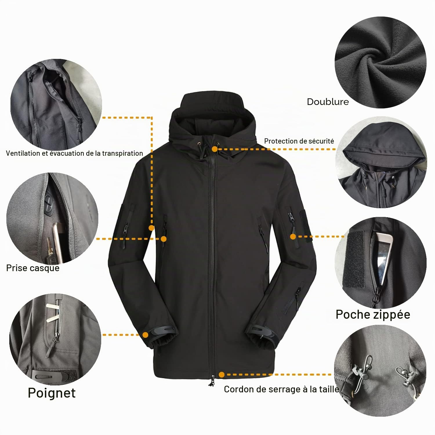 Hommes Tactique Vestes Softshell Extérieures Doublure Polaire Chauds Imperméable Vestes Encapuchonné Manteau Camouflage avec Poches Multifonctions