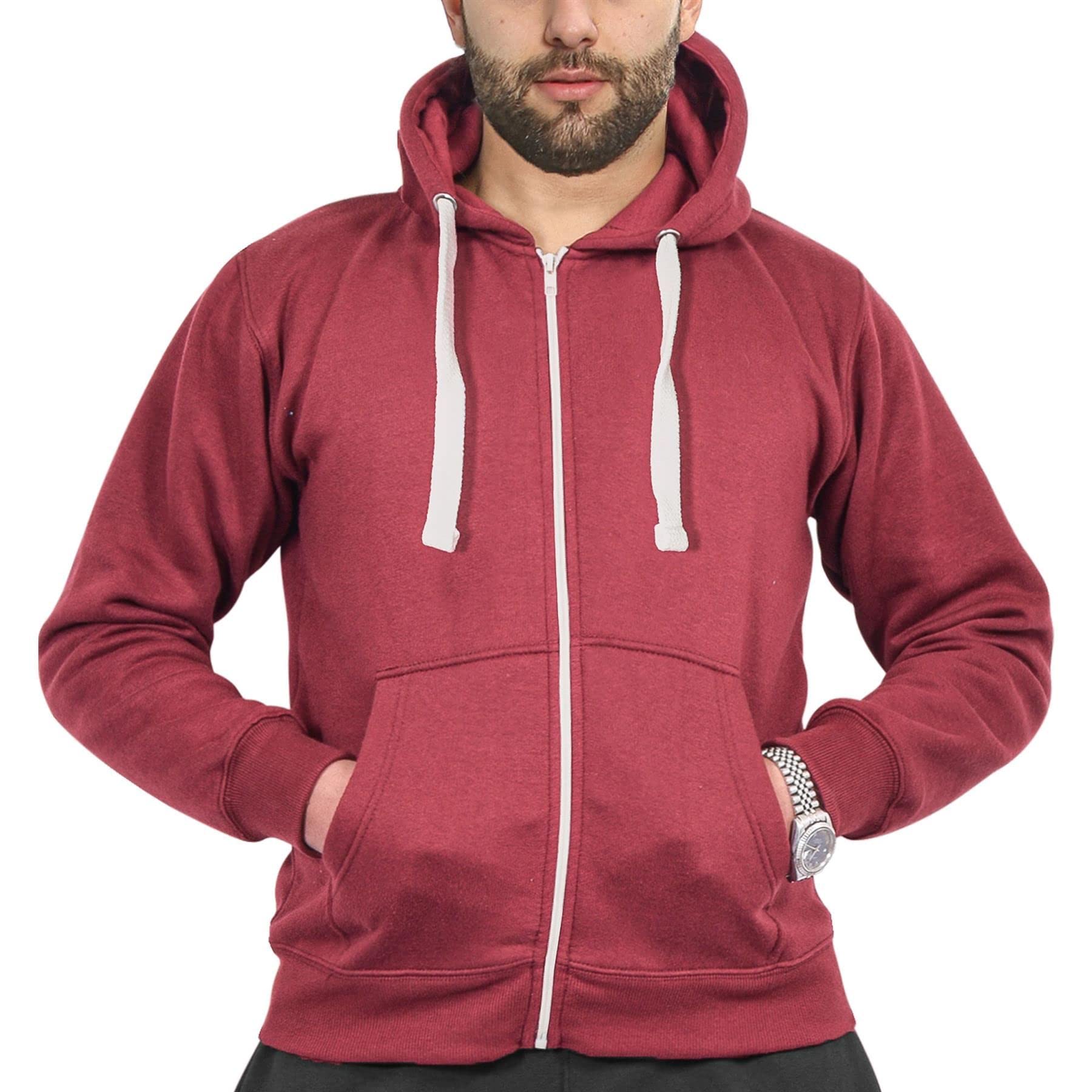 A2z Men's Wine Fleece Zipper Hooded Sweatshirt - Zipper S
