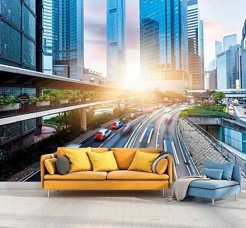 Wall Murals Wallpaper Peel and Stick Bathroom Removable Wallpaper for Bedroom Skyscrapers and City Streets in Hong Kong 3D Self Adhesive Wall