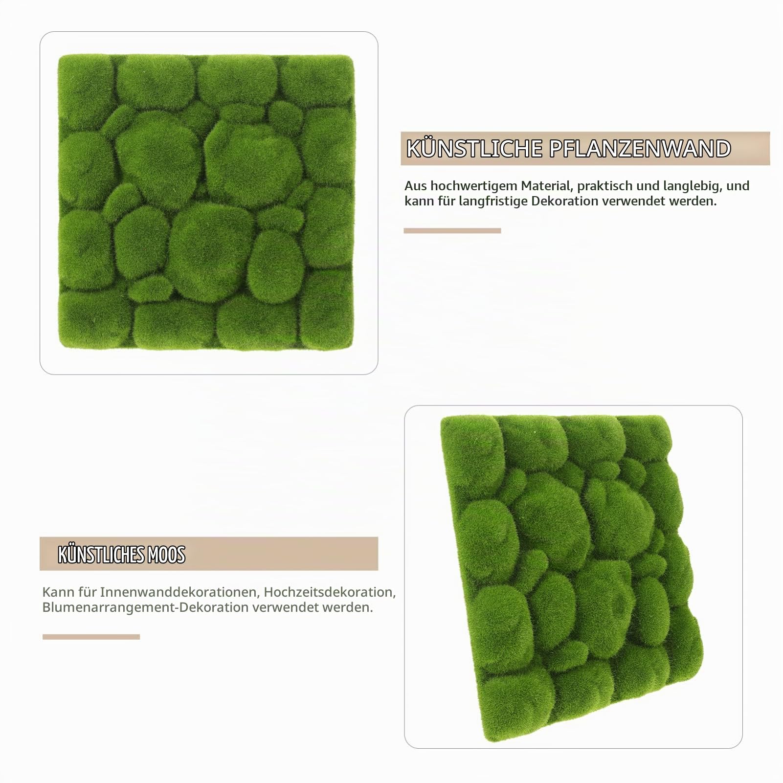 EXCEART 3 Stücke Moosplatte Deko Moos Wanddeko Panele Deko Lebende Mooswand Pflanzenbild Moos Wandbild 3D Künstliche Moosbild für Wohnzimmer Büro Aquarium Garten Hochzeit Wanddeko 30x30cm
