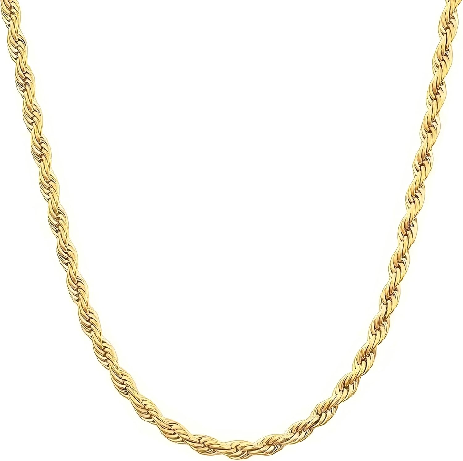 Real 14K Yellow Gold Solid Rope Chain Necklace for Women and Men Jewelry with Lobster Clasp, 1.55-3.05mm, 16-30inch