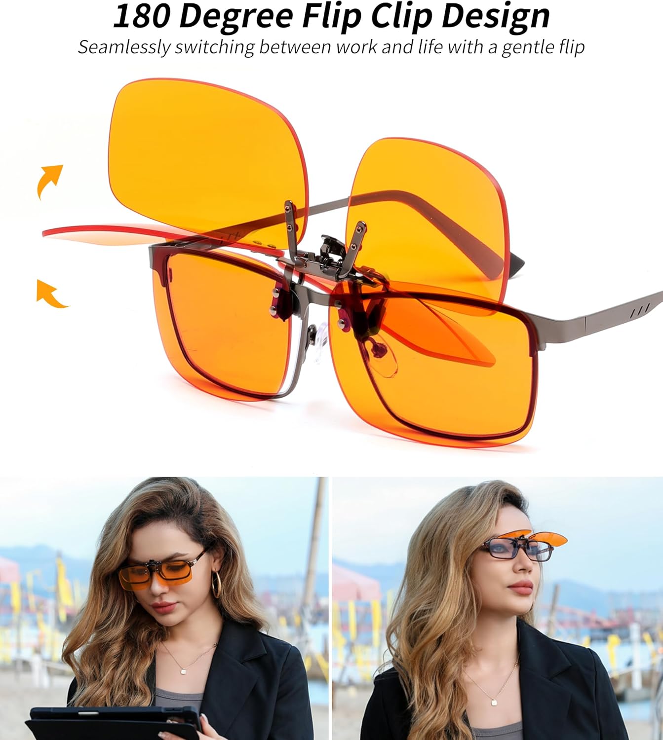 FEISEDY Clip on Rimless One Piece Blue Light Glasses Flip Up Computer Gaming Glasses for Eyes Strain/Induce Sleep B0360 - Image 2